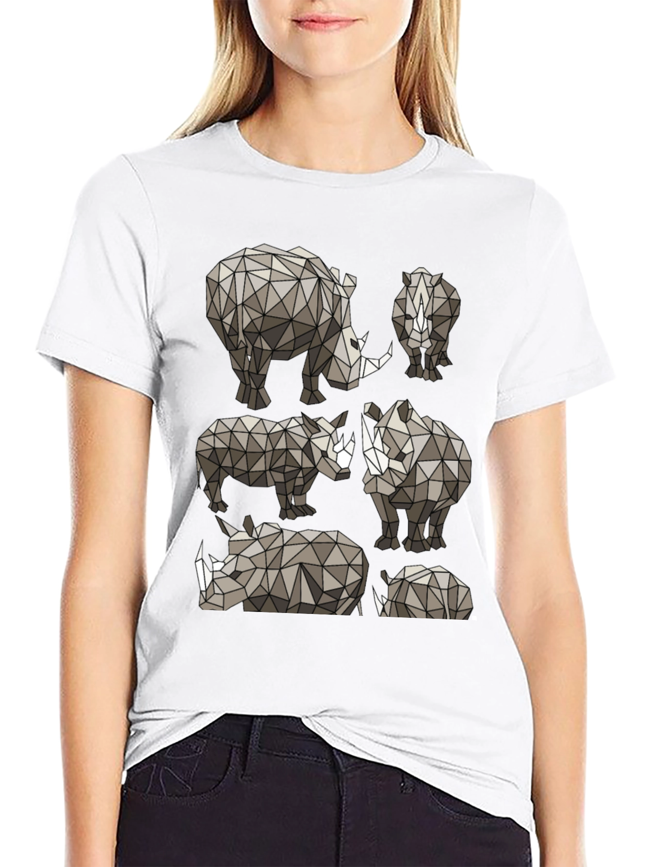 Geometric Rhino Graphic Tee - Modern Wildlife Style