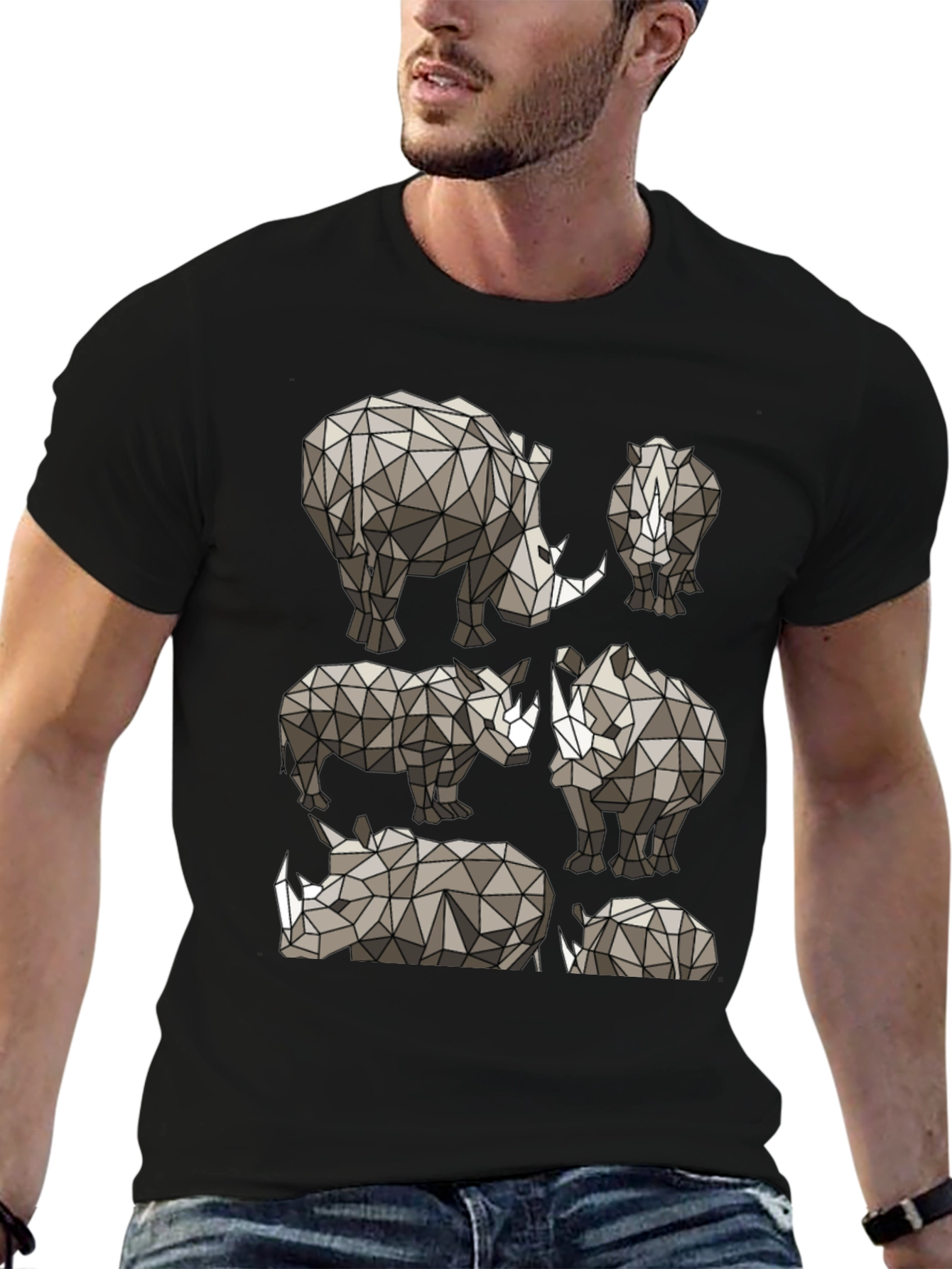 Geometric Rhino Graphic Tee - Modern Wildlife Style
