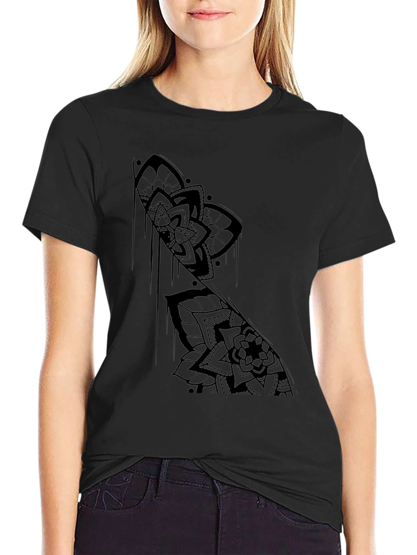 Black Mandala Graphic Print T-Shirt