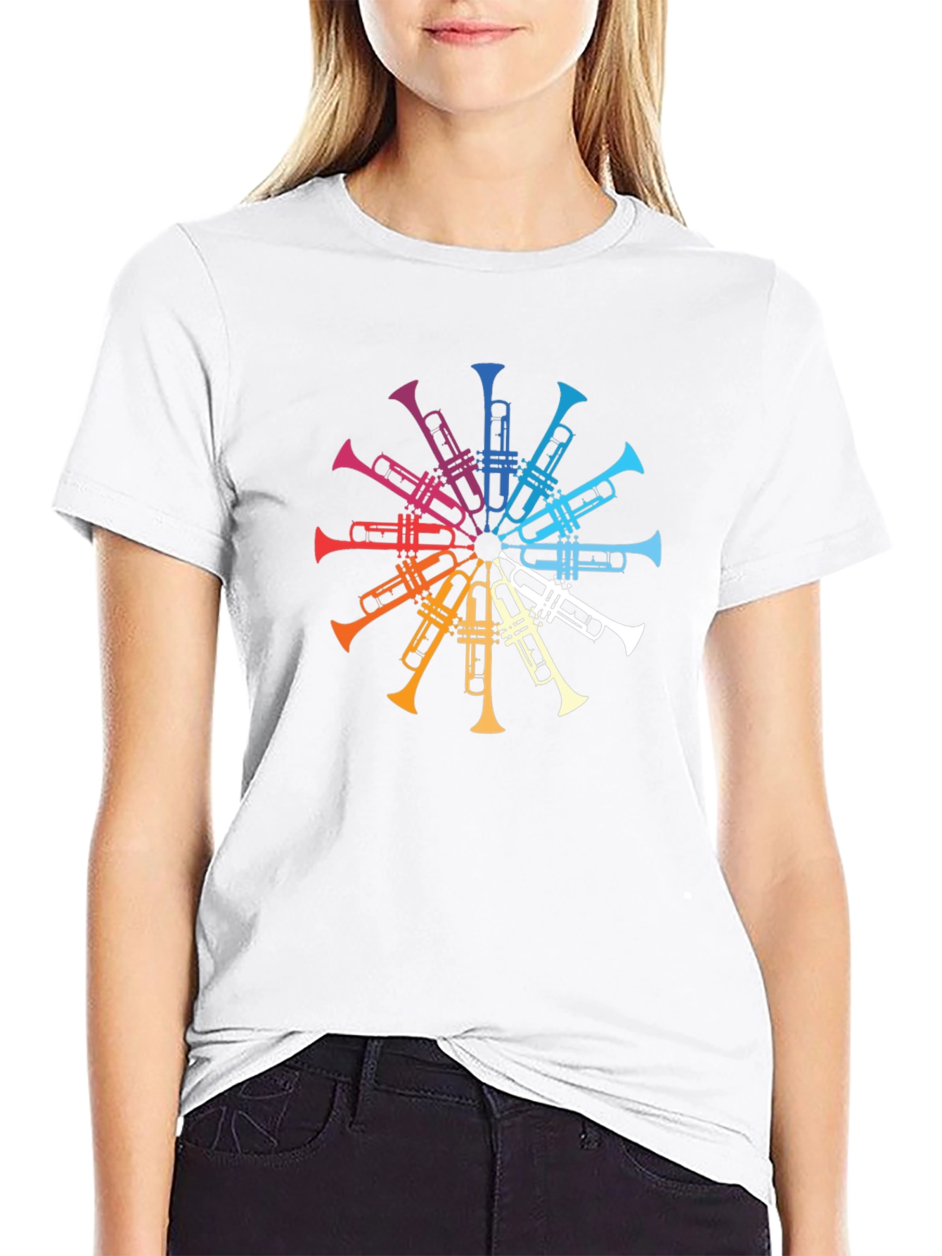Rainbow Trumpet Circle Graphic Tee - Black T-Shirt