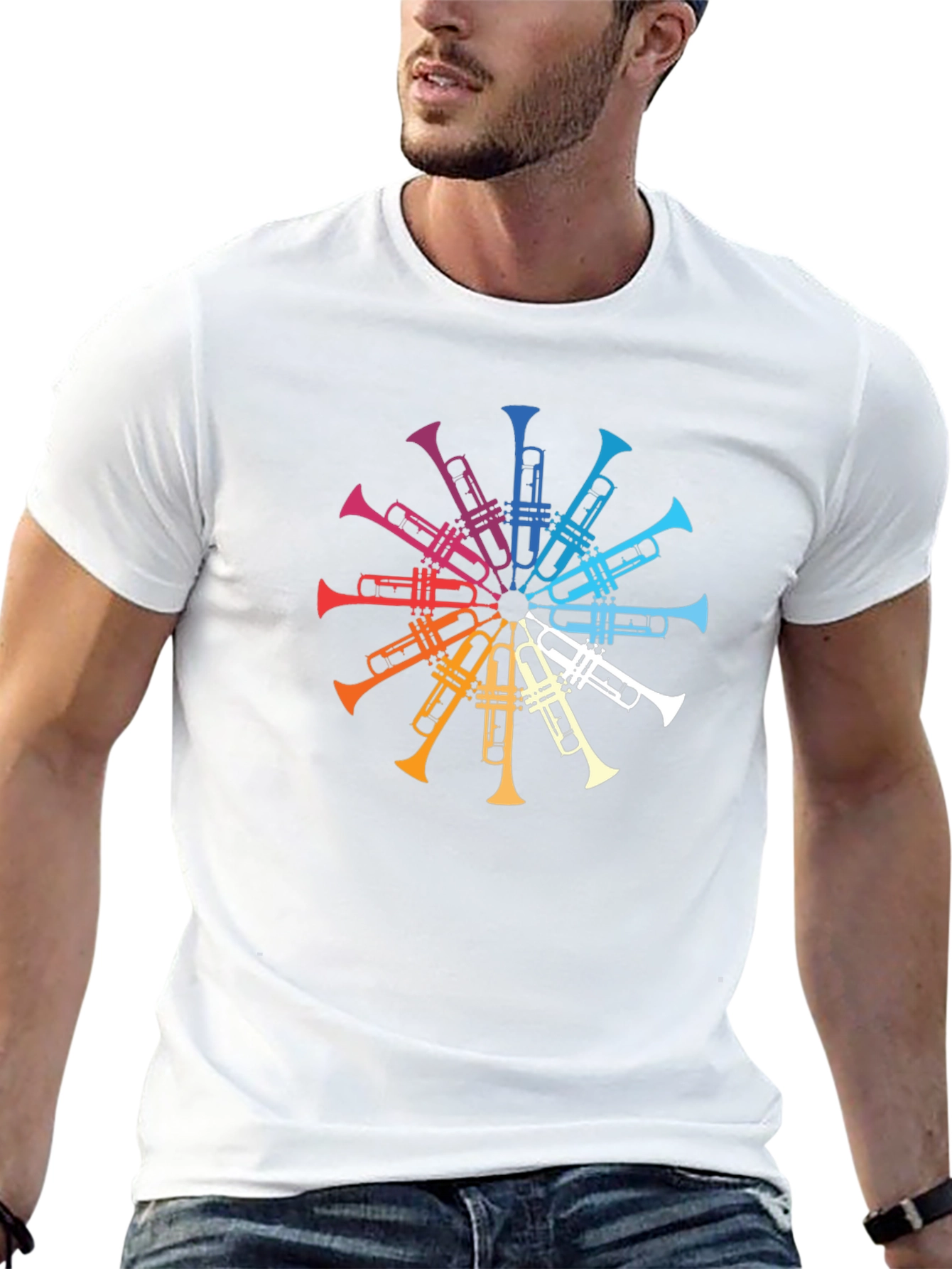 Rainbow Trumpet Circle Graphic Tee - Black T-Shirt