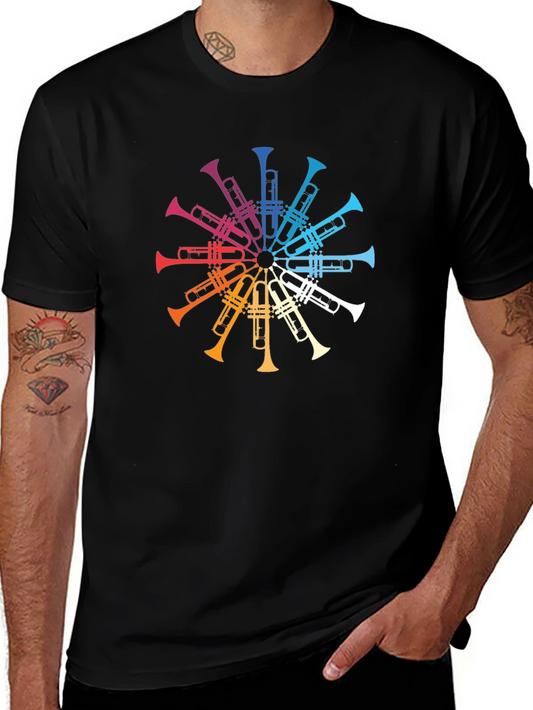 Rainbow Trumpet Circle Graphic Tee - Black T-Shirt