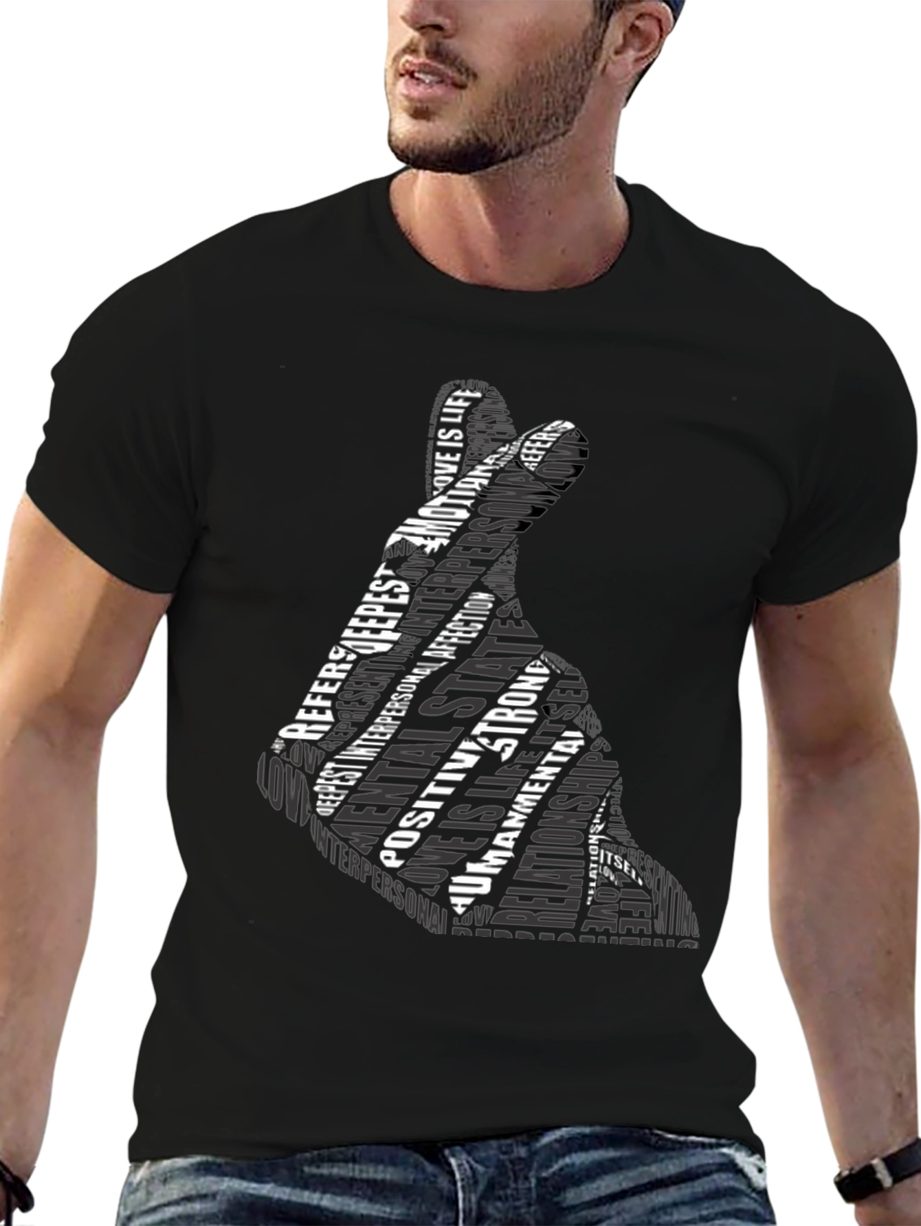 Love Gesture Word Art Graphic Tee - Black