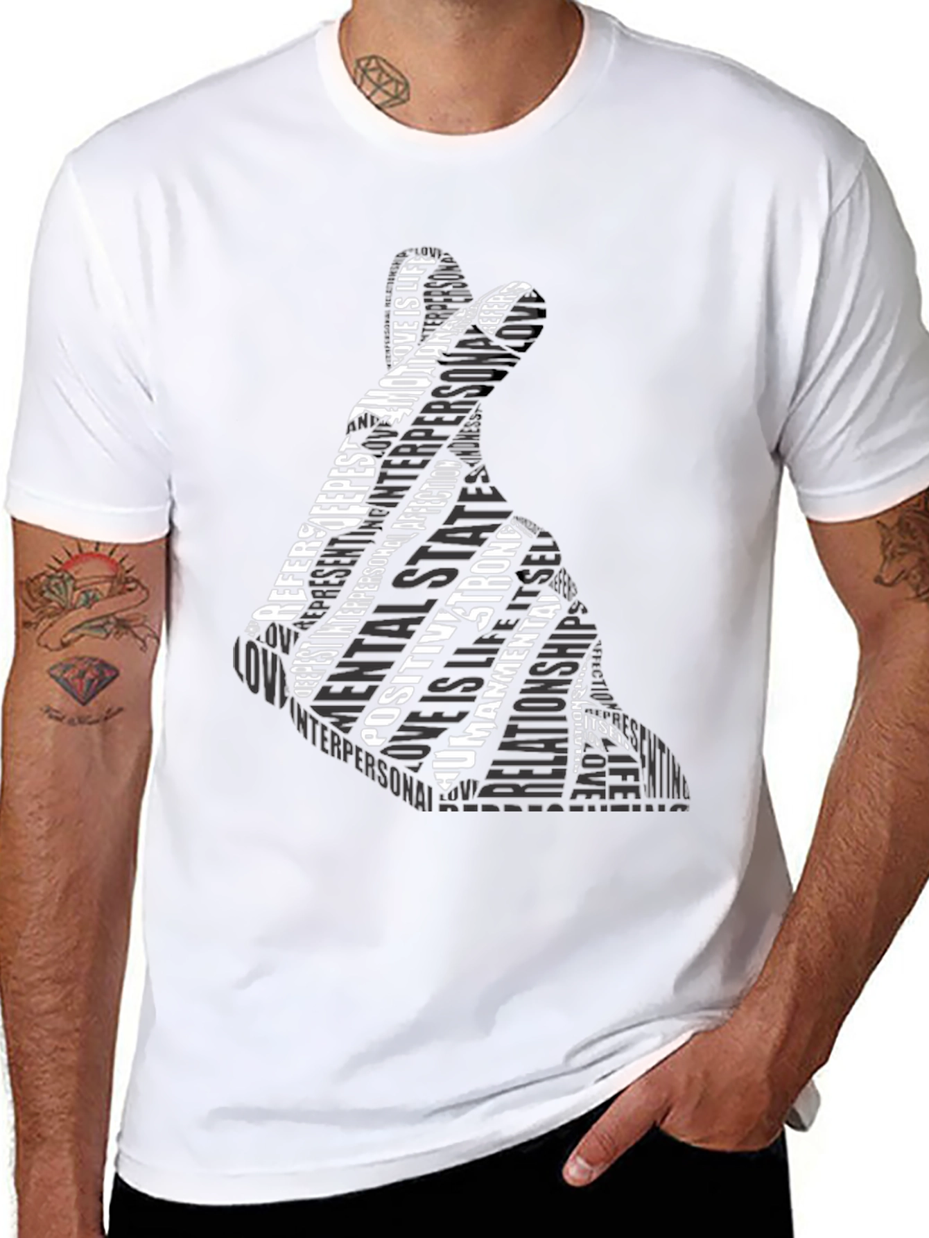 Love Gesture Word Art Graphic Tee - Black