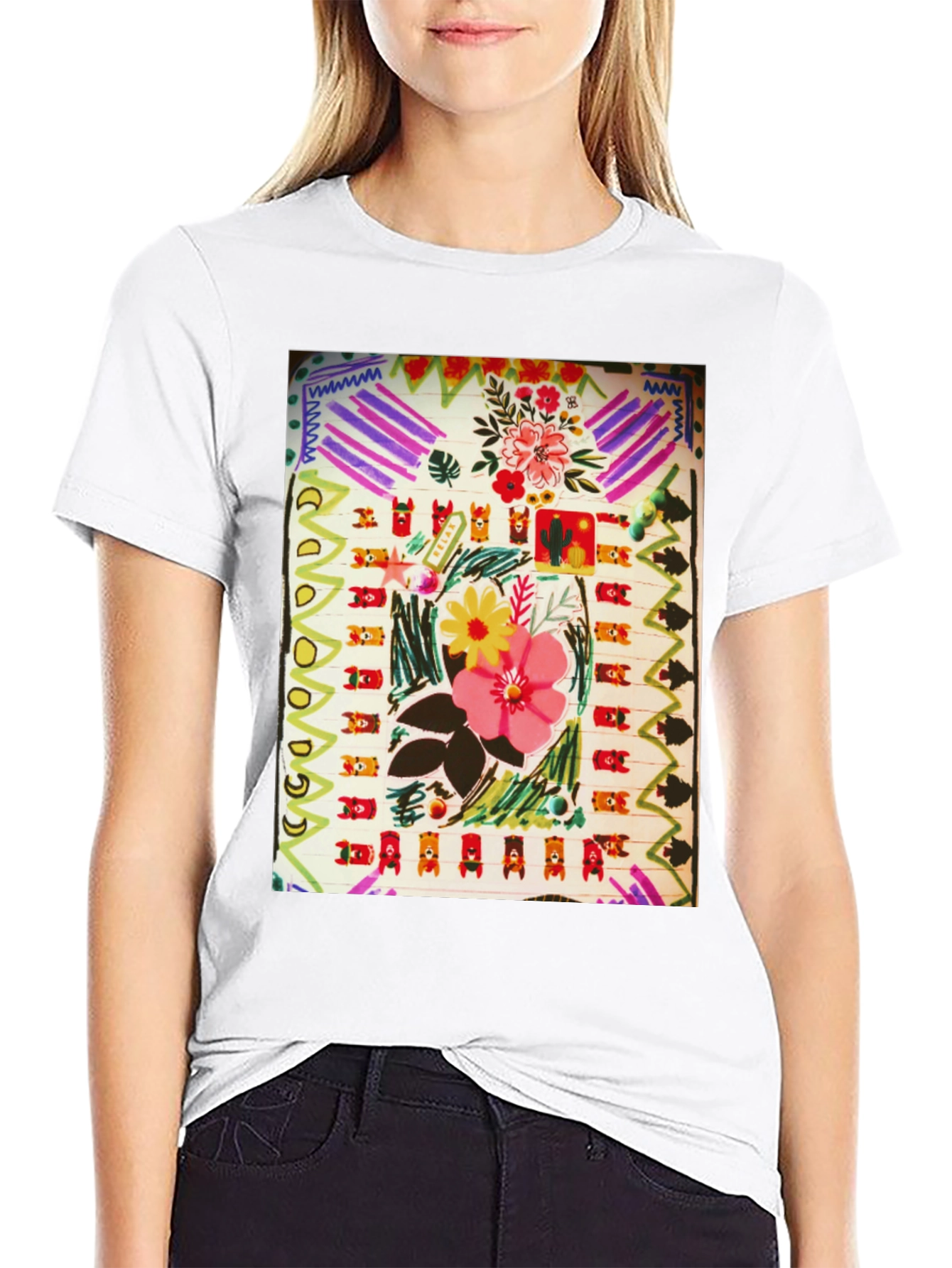 Abstract Floral Graphic Print Black T-Shirt