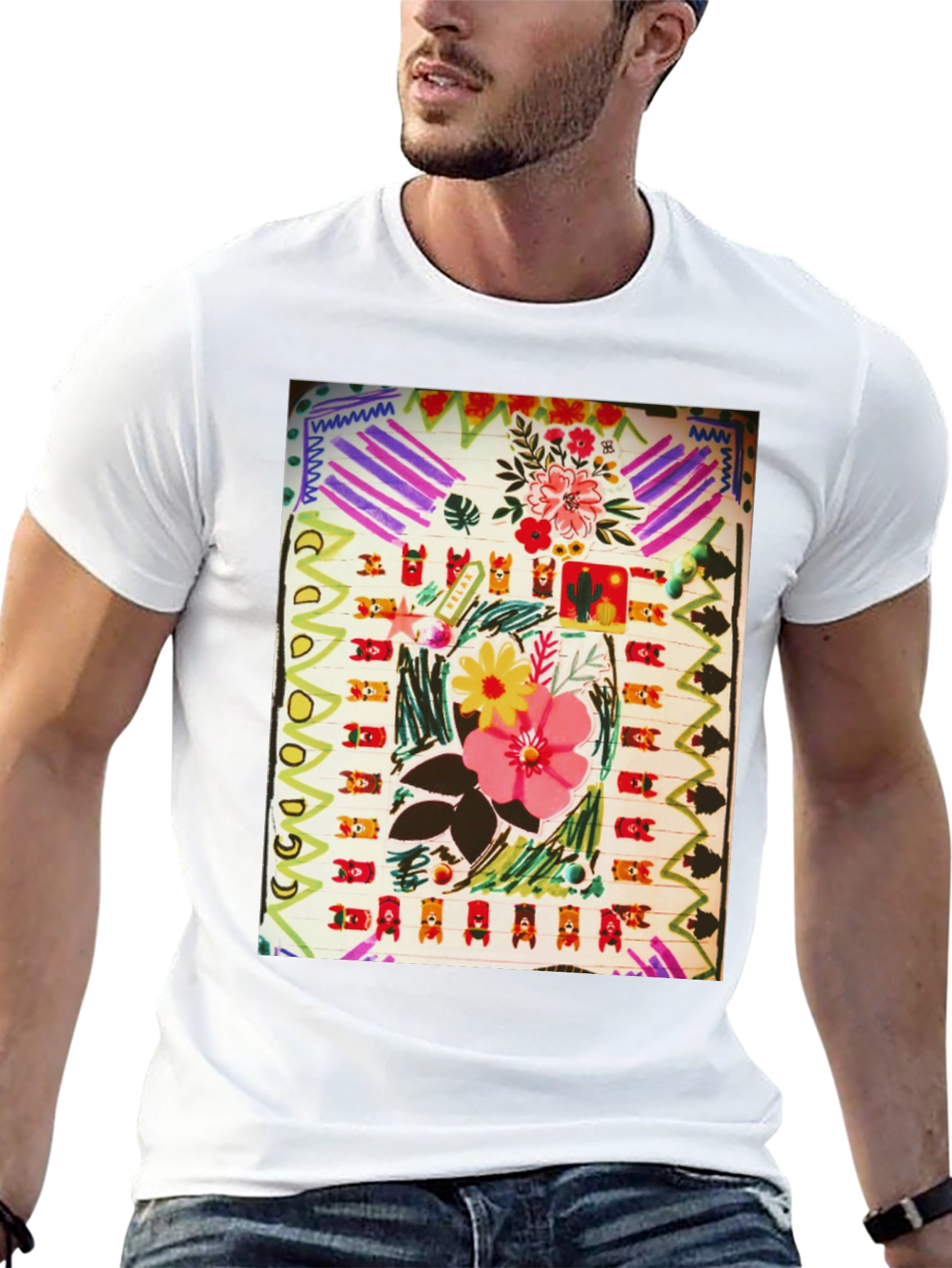 Abstract Floral Graphic Print Black T-Shirt