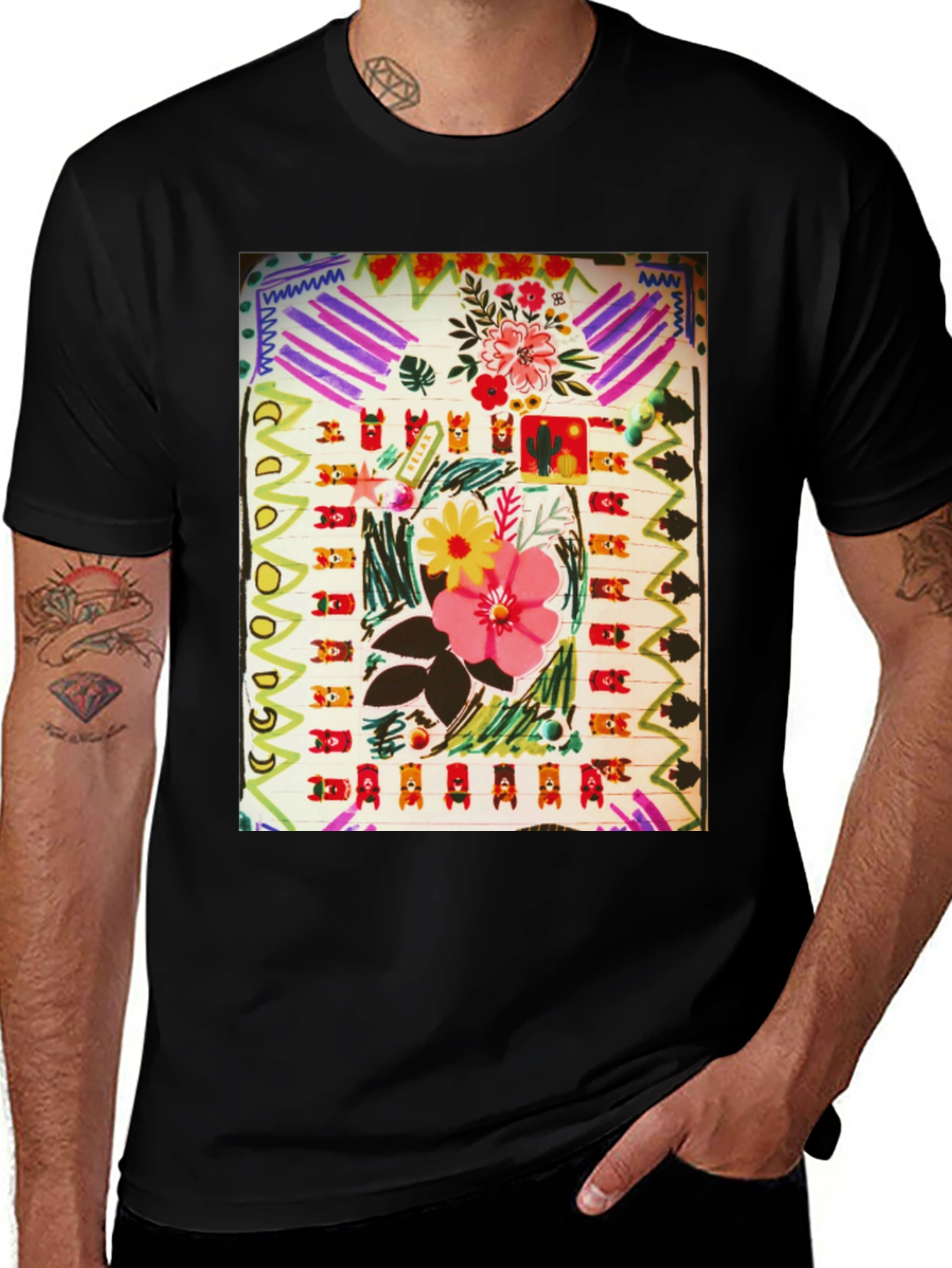 Abstract Floral Graphic Print Black T-Shirt