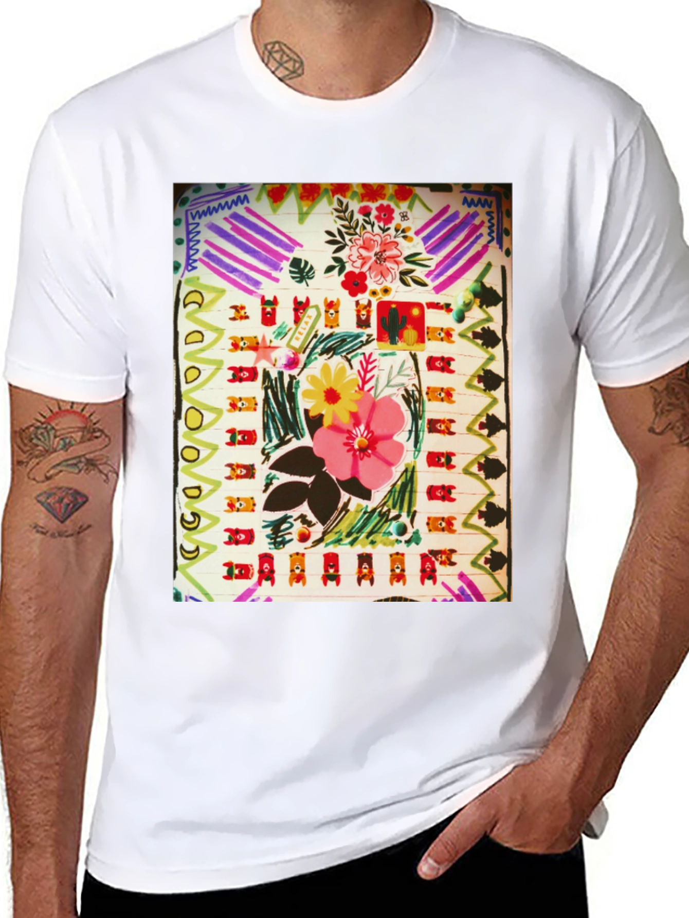 Abstract Floral Graphic Print Black T-Shirt