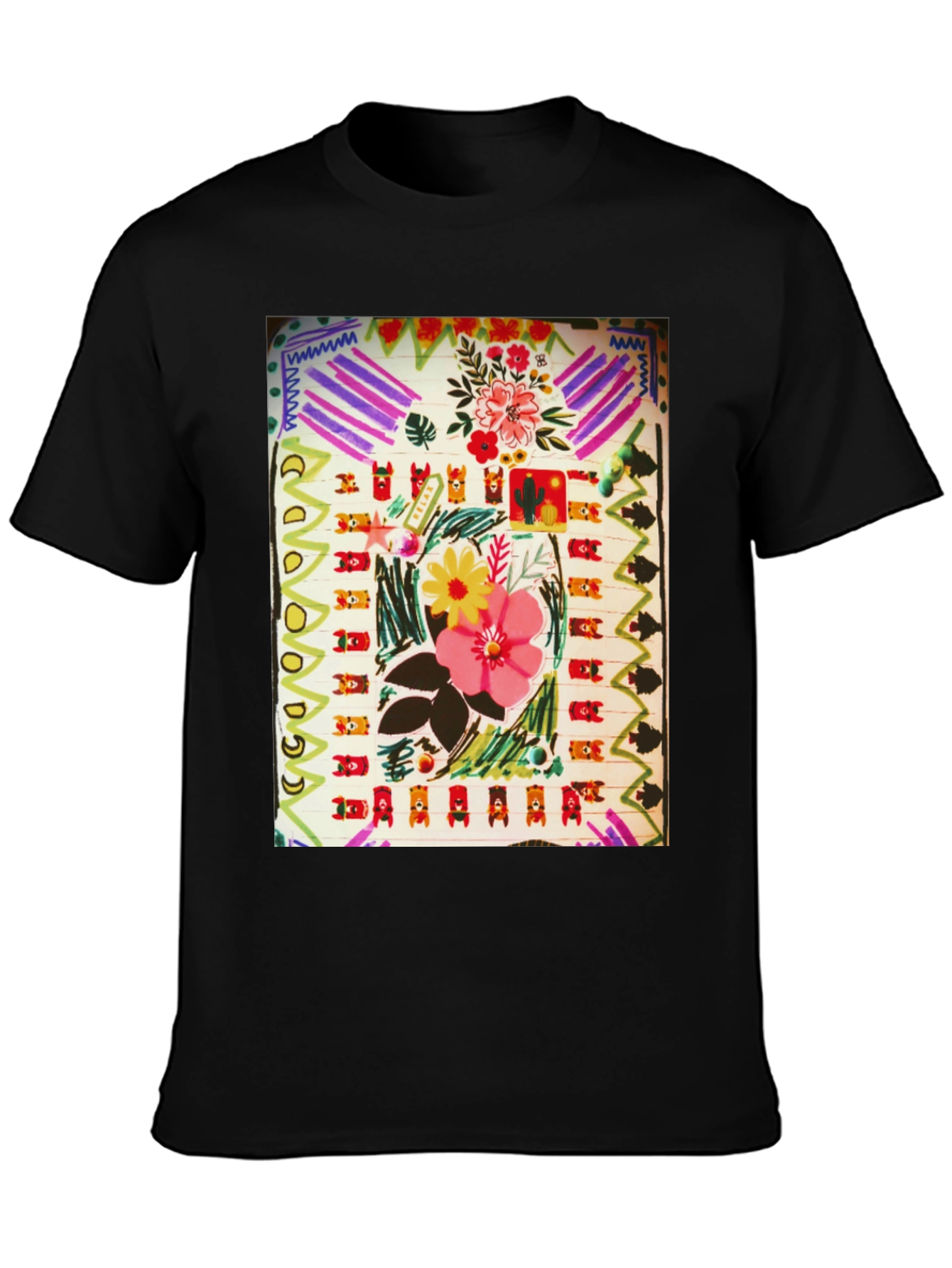 Abstract Floral Graphic Print Black T-Shirt