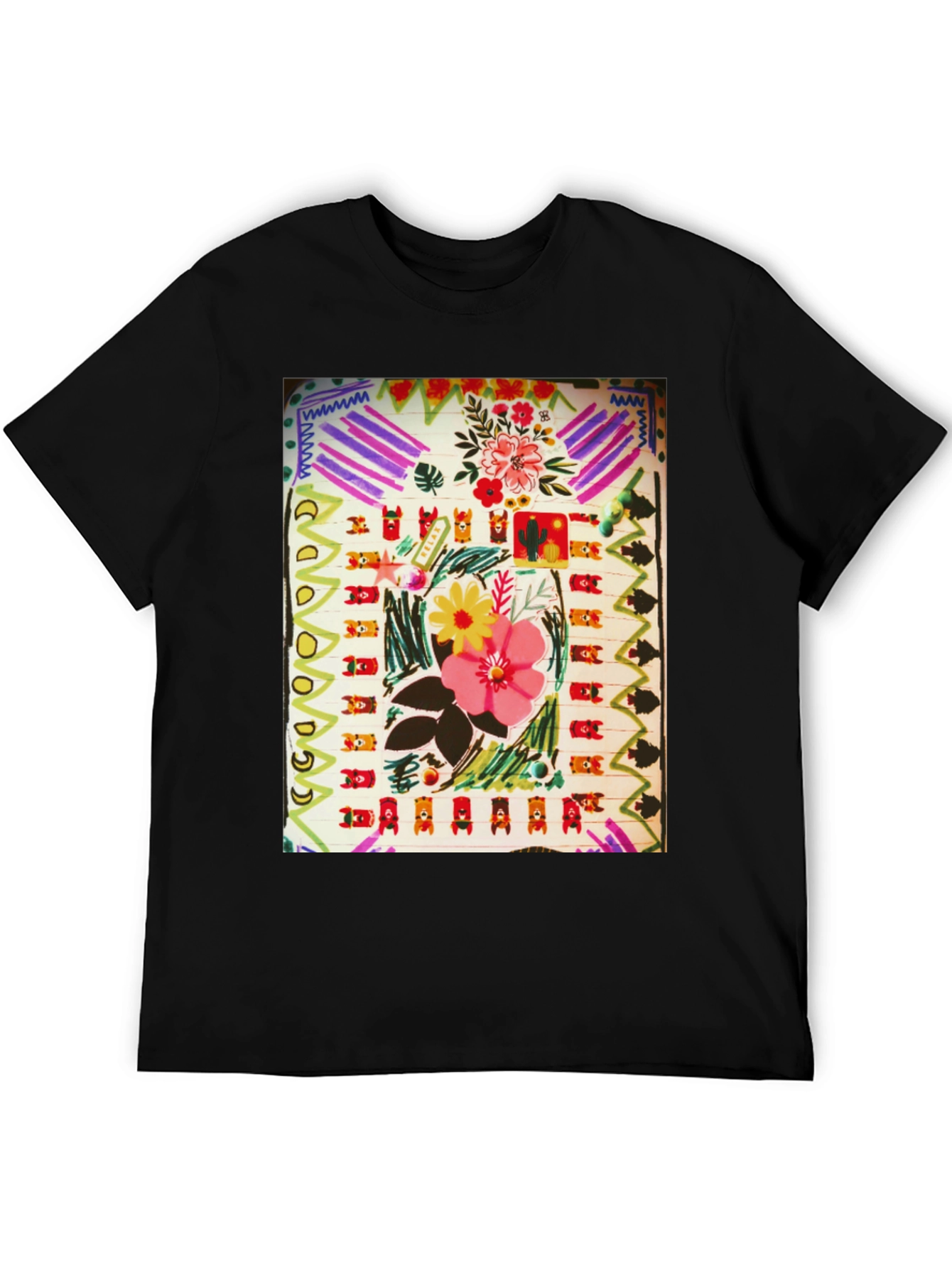 Abstract Floral Graphic Print Black T-Shirt