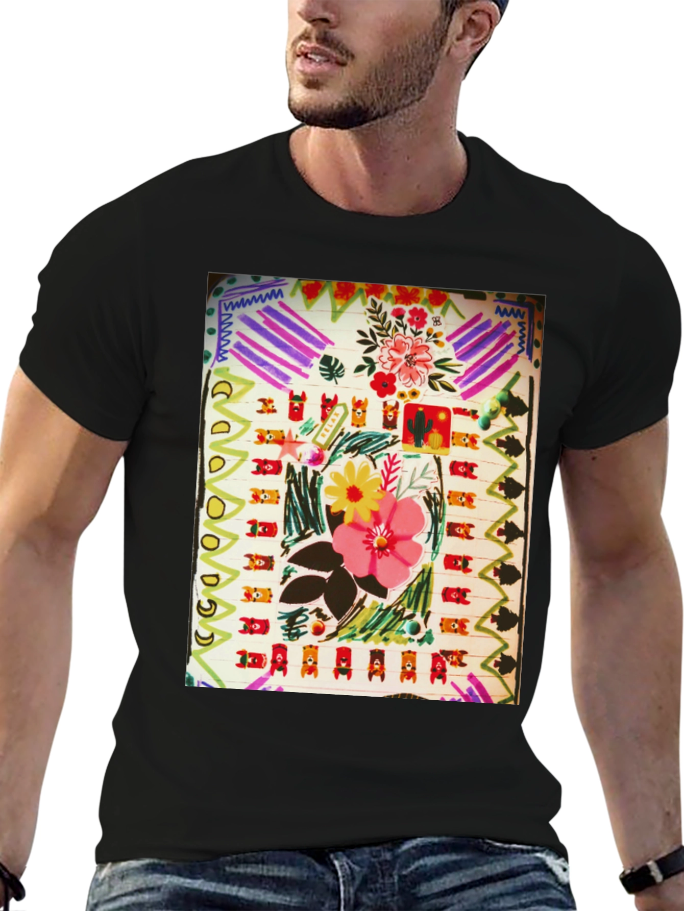 Abstract Floral Graphic Print Black T-Shirt