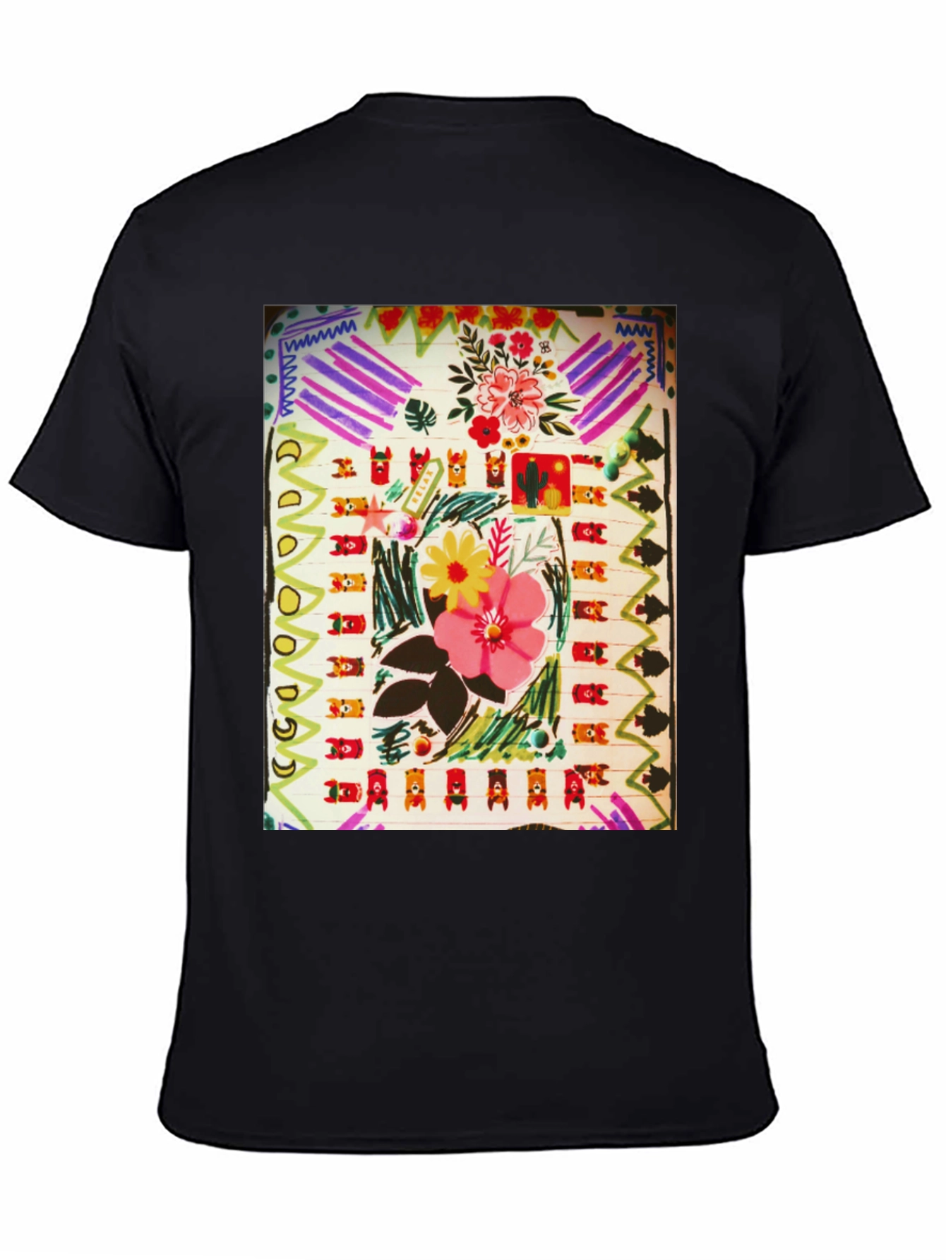 Abstract Floral Graphic Print Black T-Shirt