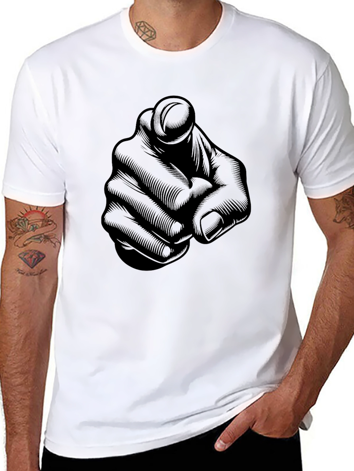 Finger Pointing Graphic Tee - Black Casual Shirt