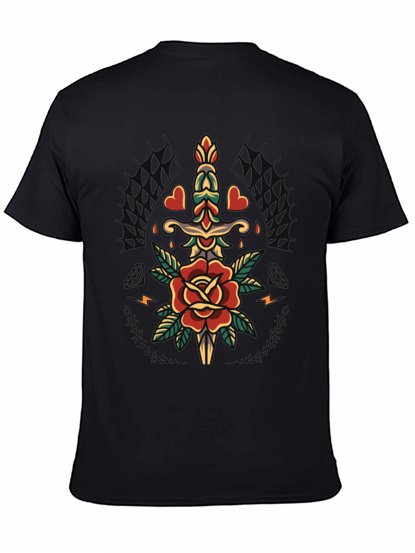 Rose & Dagger Graphic Tee - Classic Tattoo Design