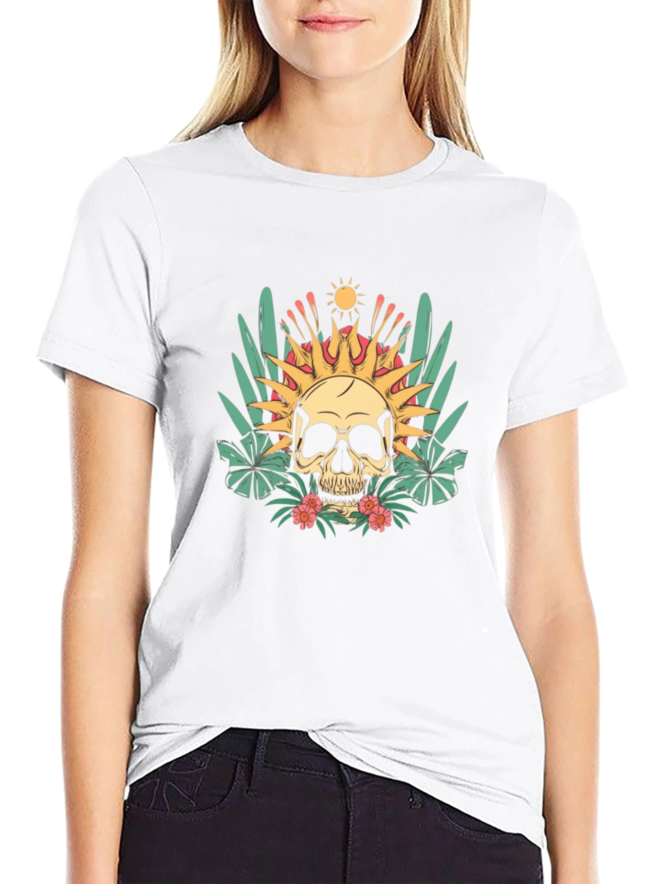 Tropical Skull Graphic T-Shirt