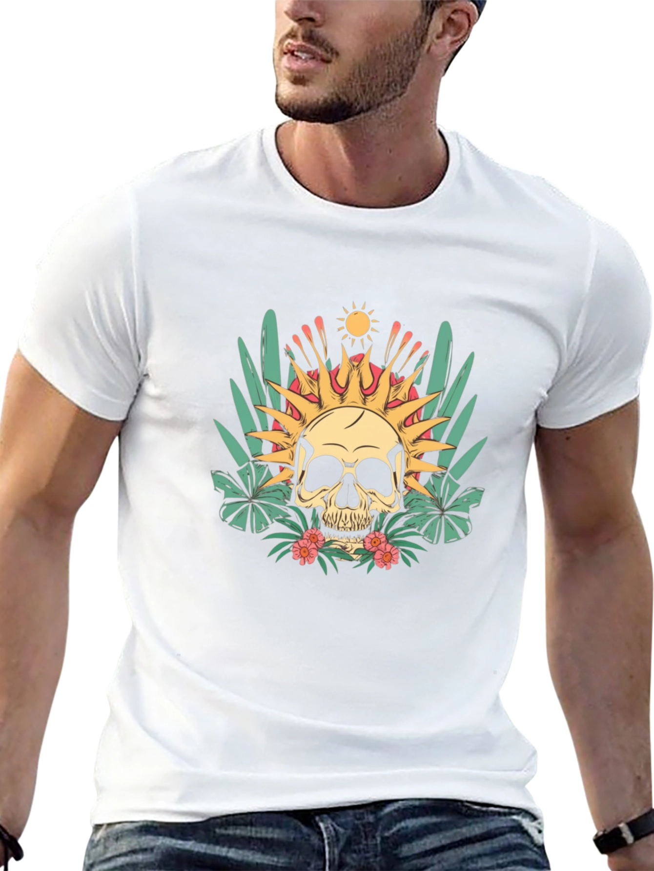 Tropical Skull Graphic T-Shirt