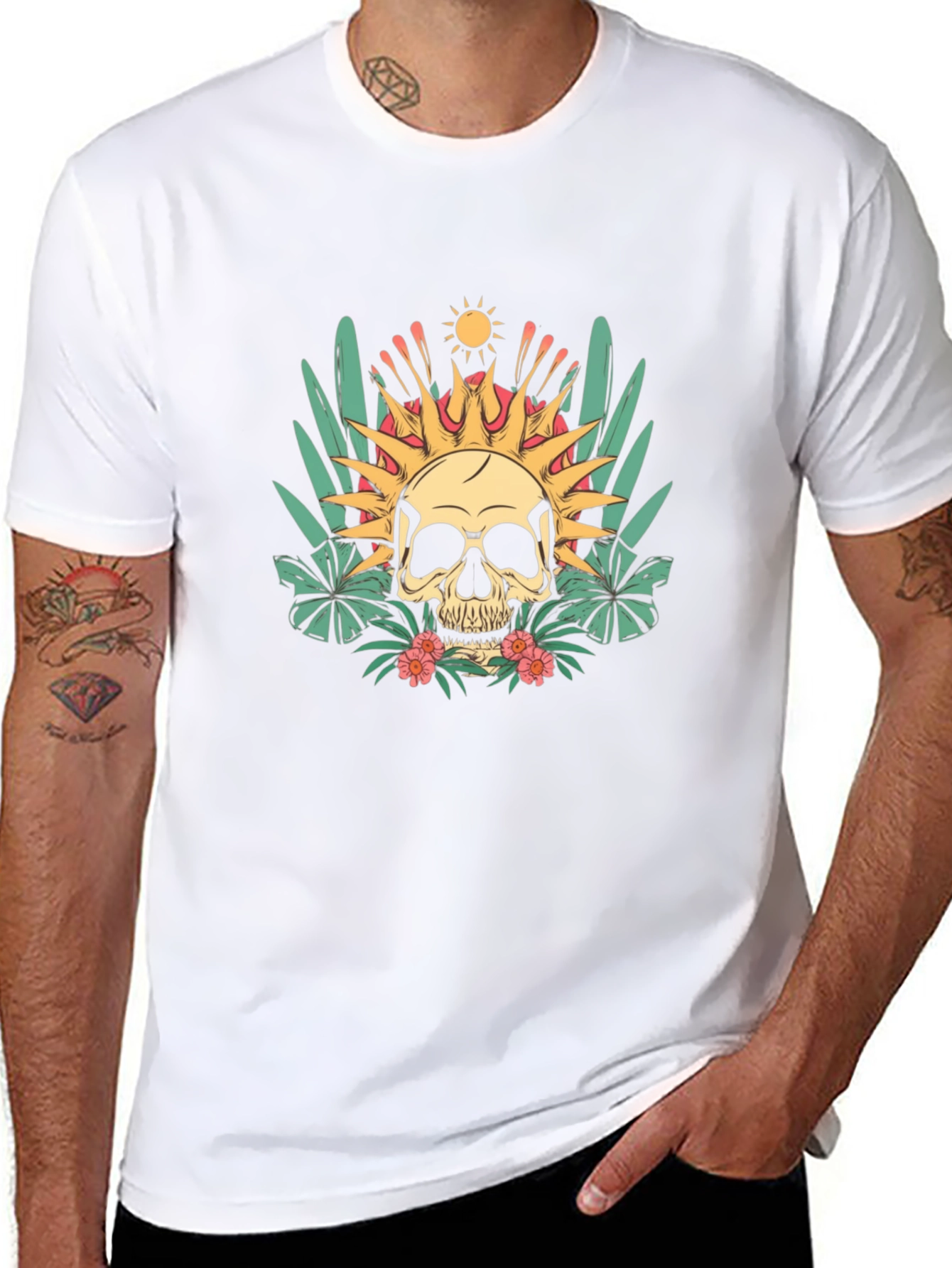 Tropical Skull Graphic T-Shirt