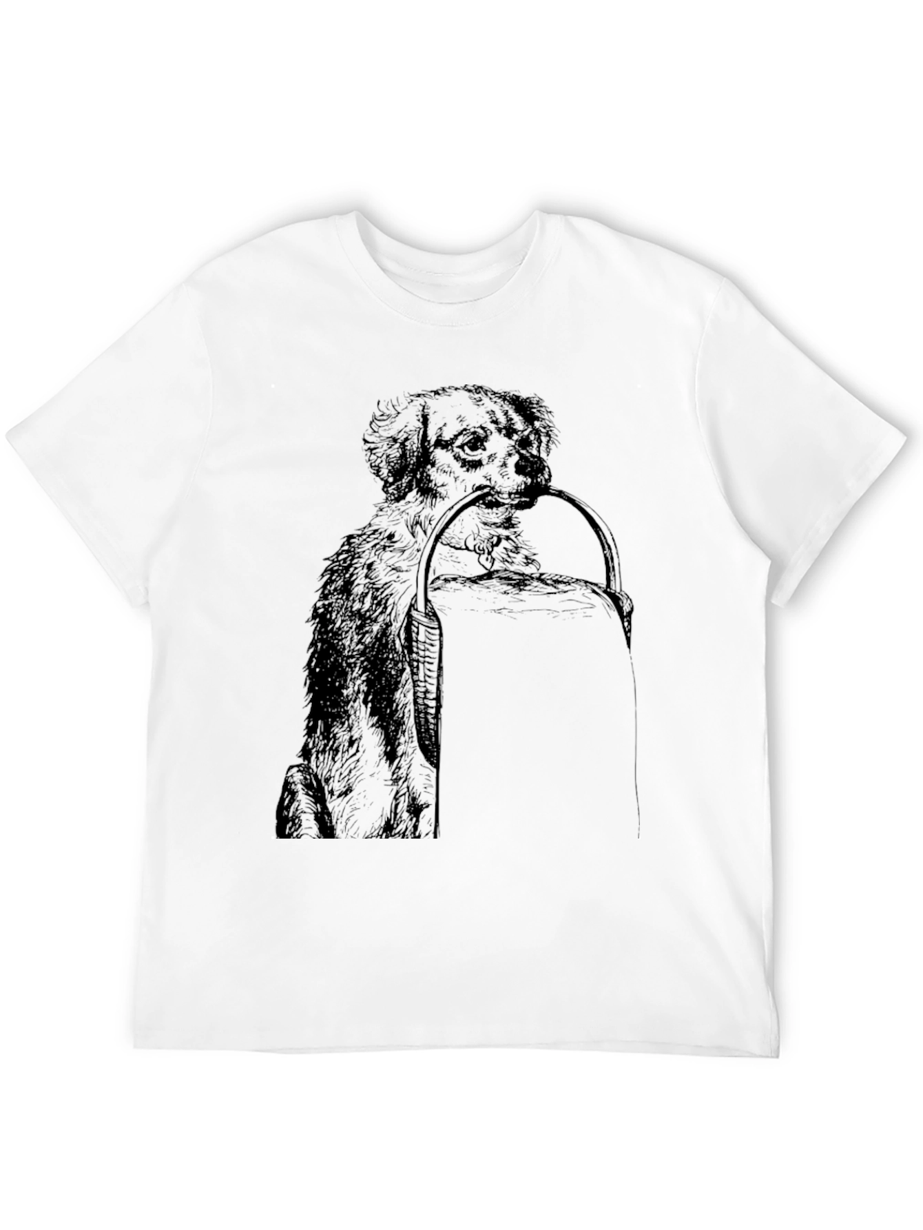 Dog with Basket Graphic Print Black T-Shirt