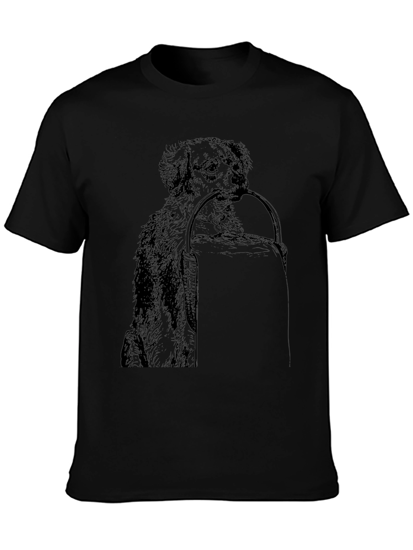 Dog with Basket Graphic Print Black T-Shirt