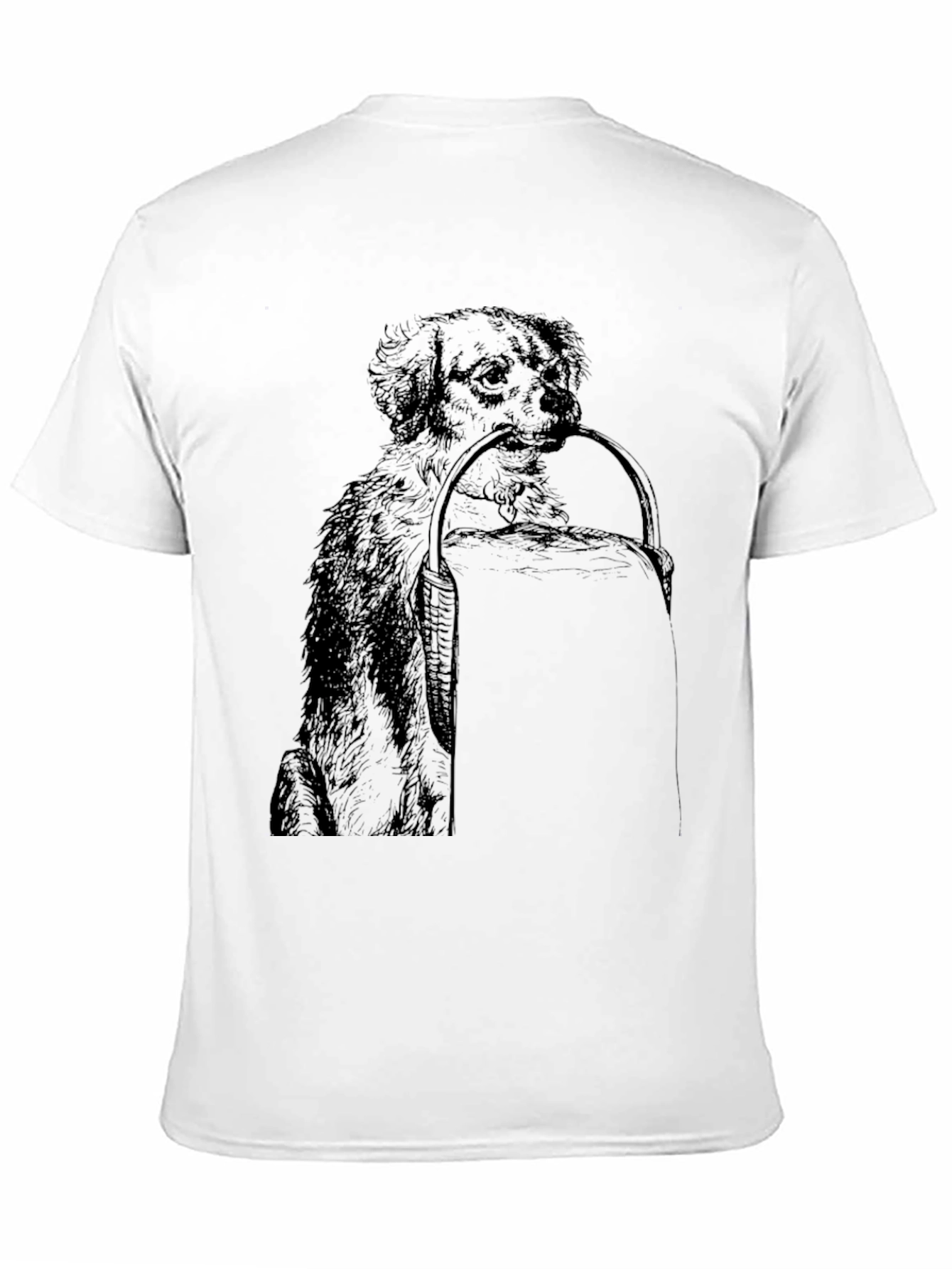 Dog with Basket Graphic Print Black T-Shirt