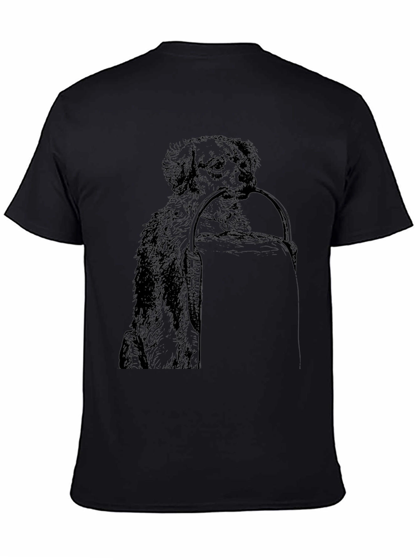 Dog with Basket Graphic Print Black T-Shirt