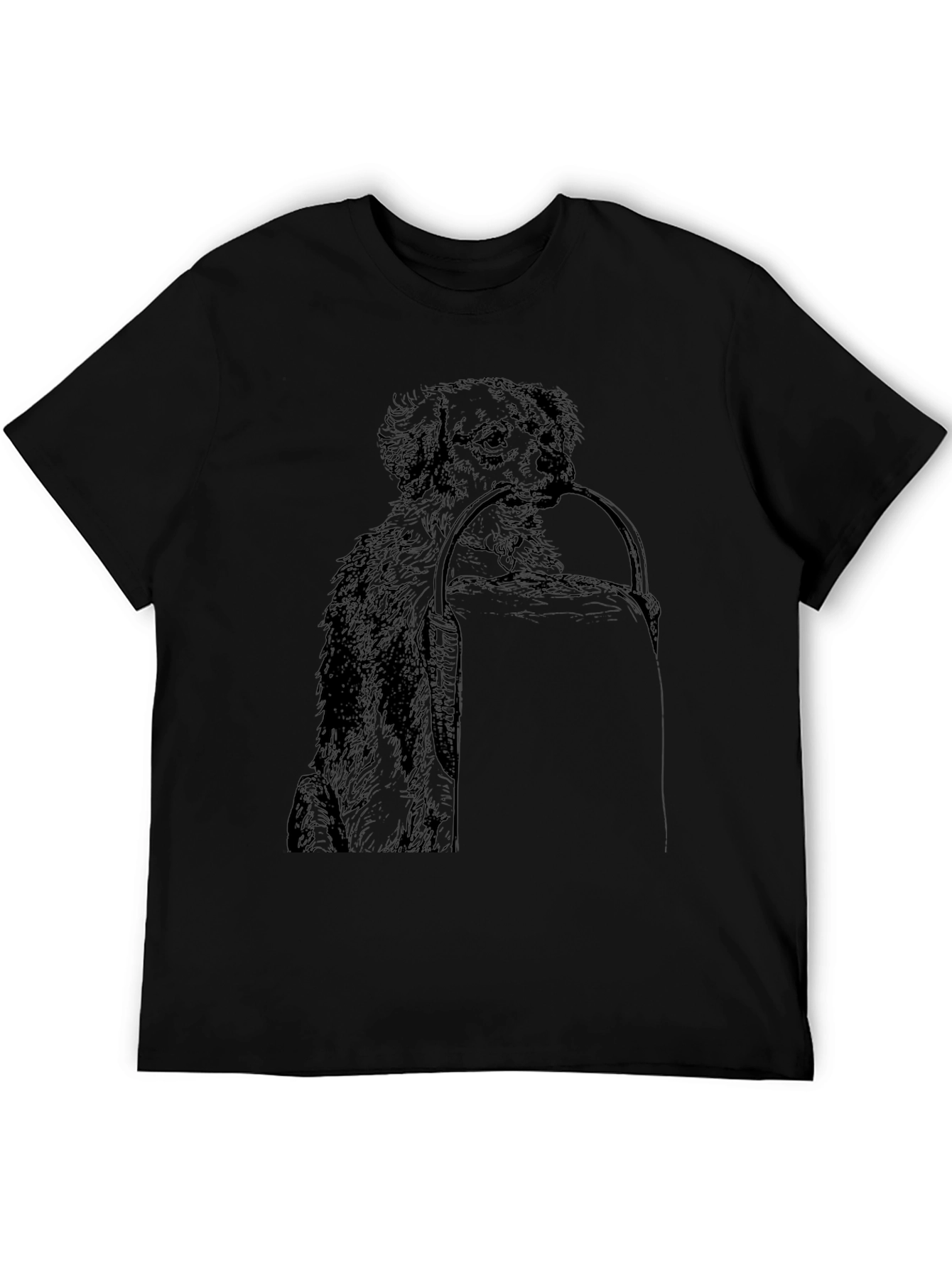 Dog with Basket Graphic Print Black T-Shirt