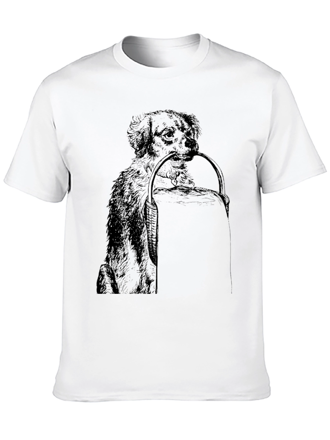 Dog with Basket Graphic Print Black T-Shirt