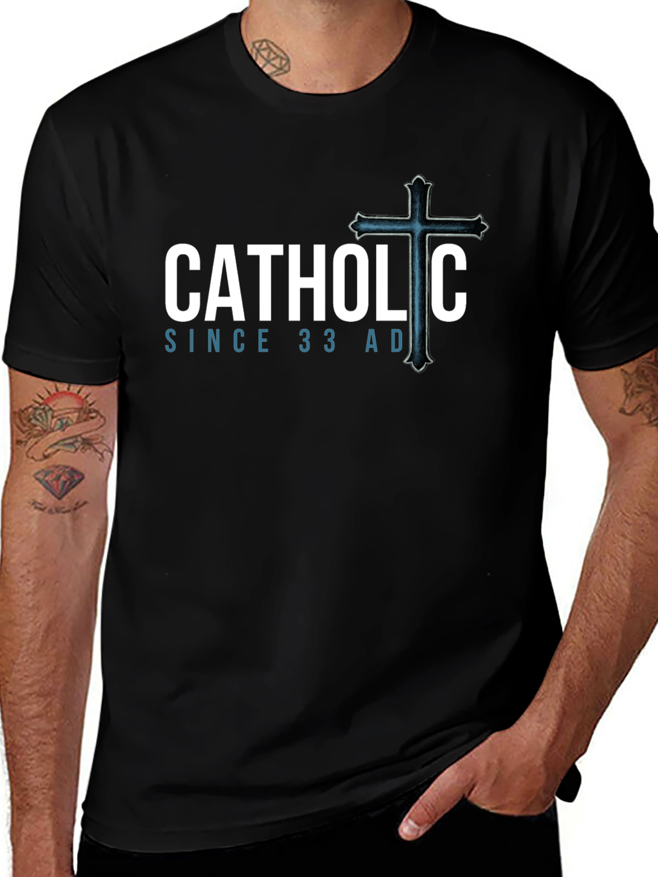 Catholic Since 33 AD Black T-Shirt