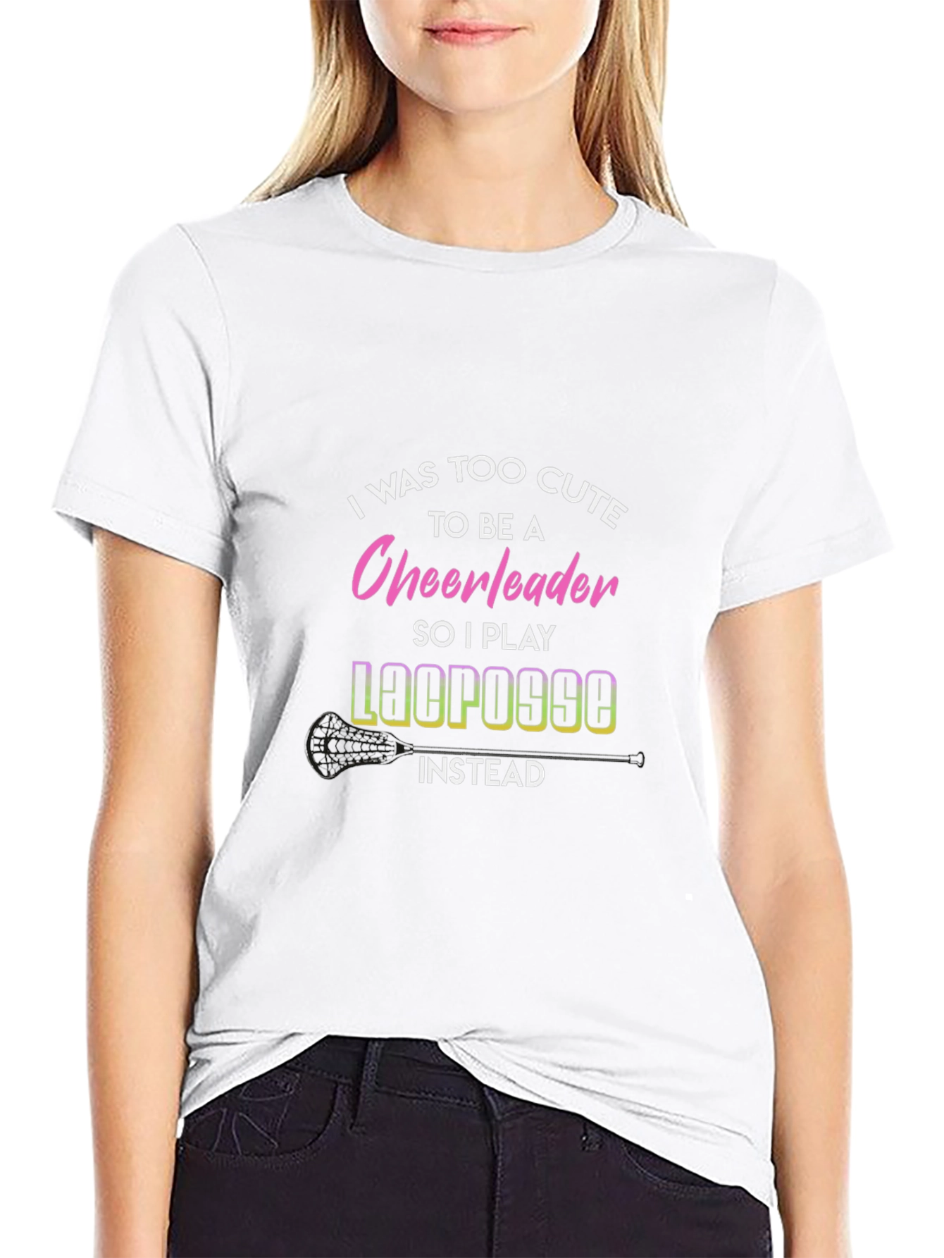 Funny Lacrosse T-Shirt Too Cute Cheerleader Tee