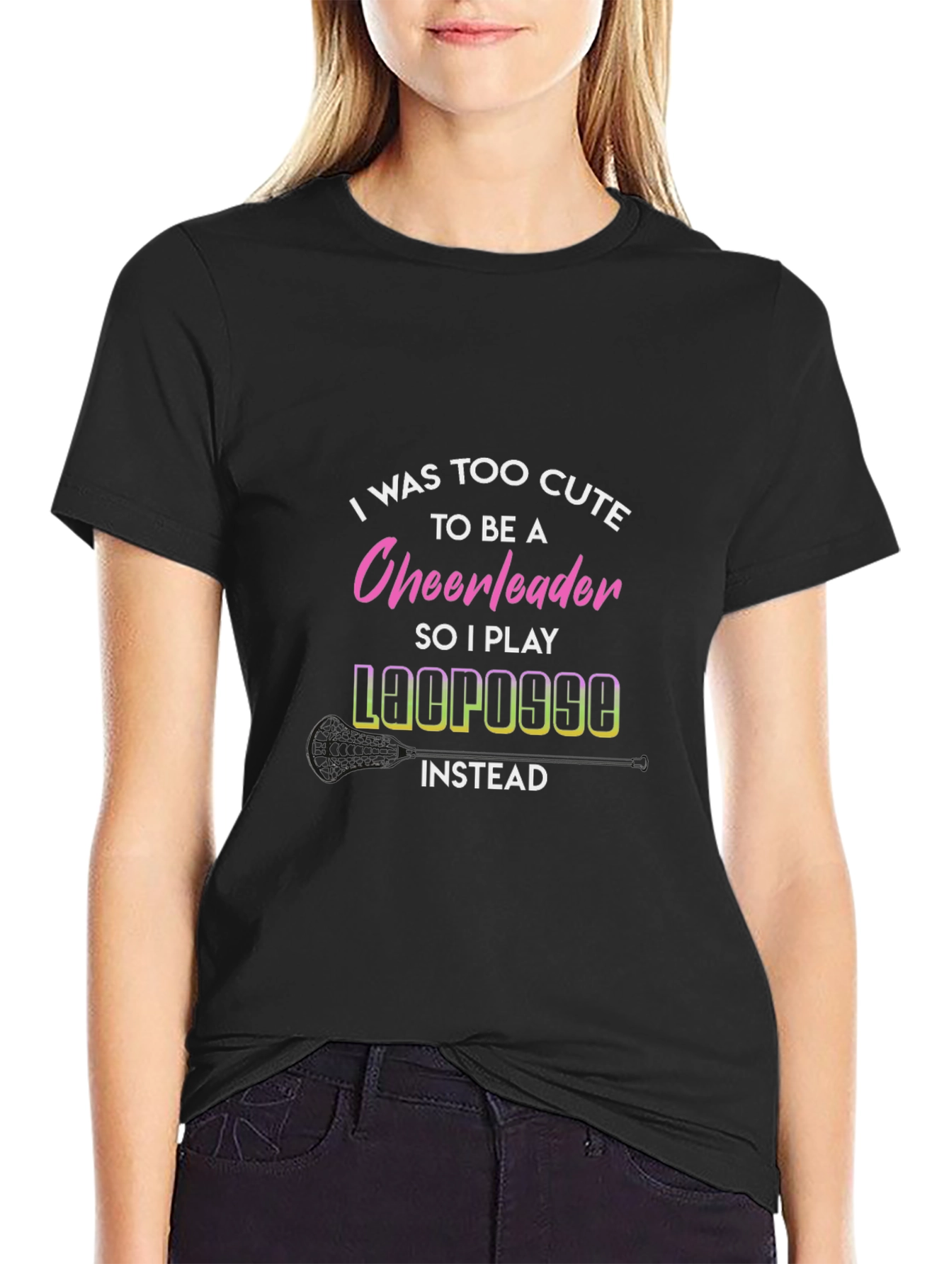 Funny Lacrosse T-Shirt Too Cute Cheerleader Tee