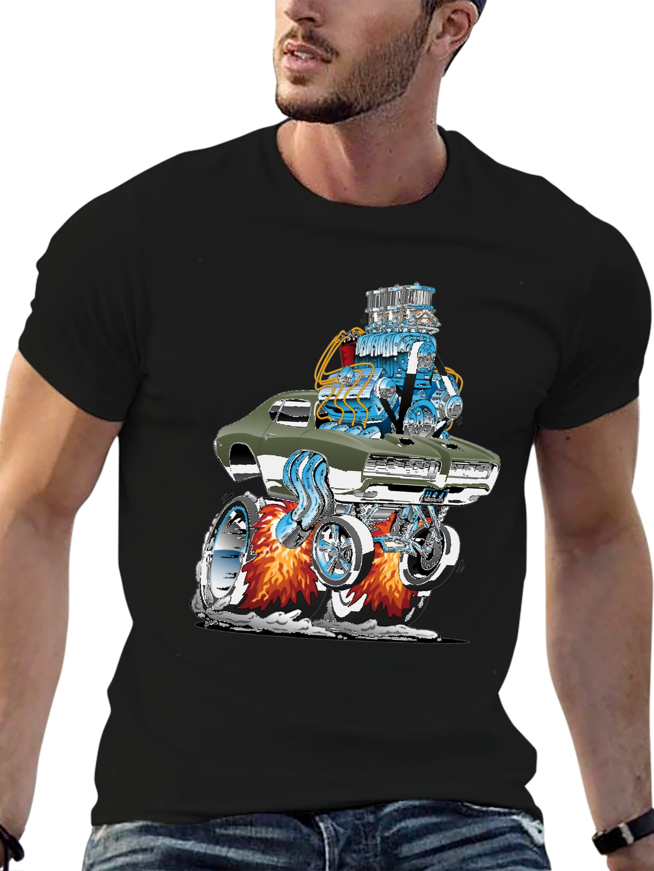 Hot Rod Muscle Car Graphic Tee - Black
