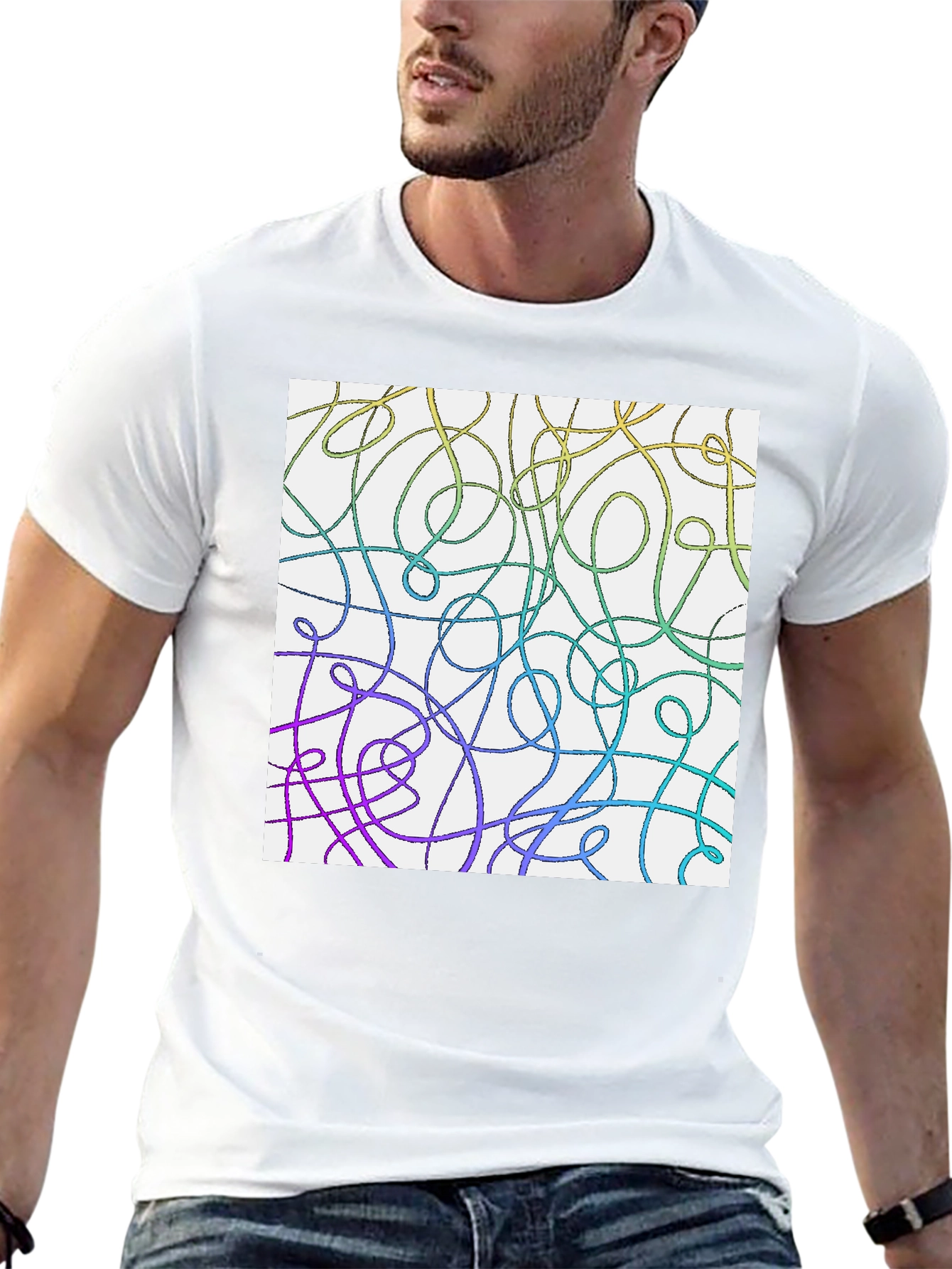 Abstract Line Art T-Shirt - Casual Black Tee