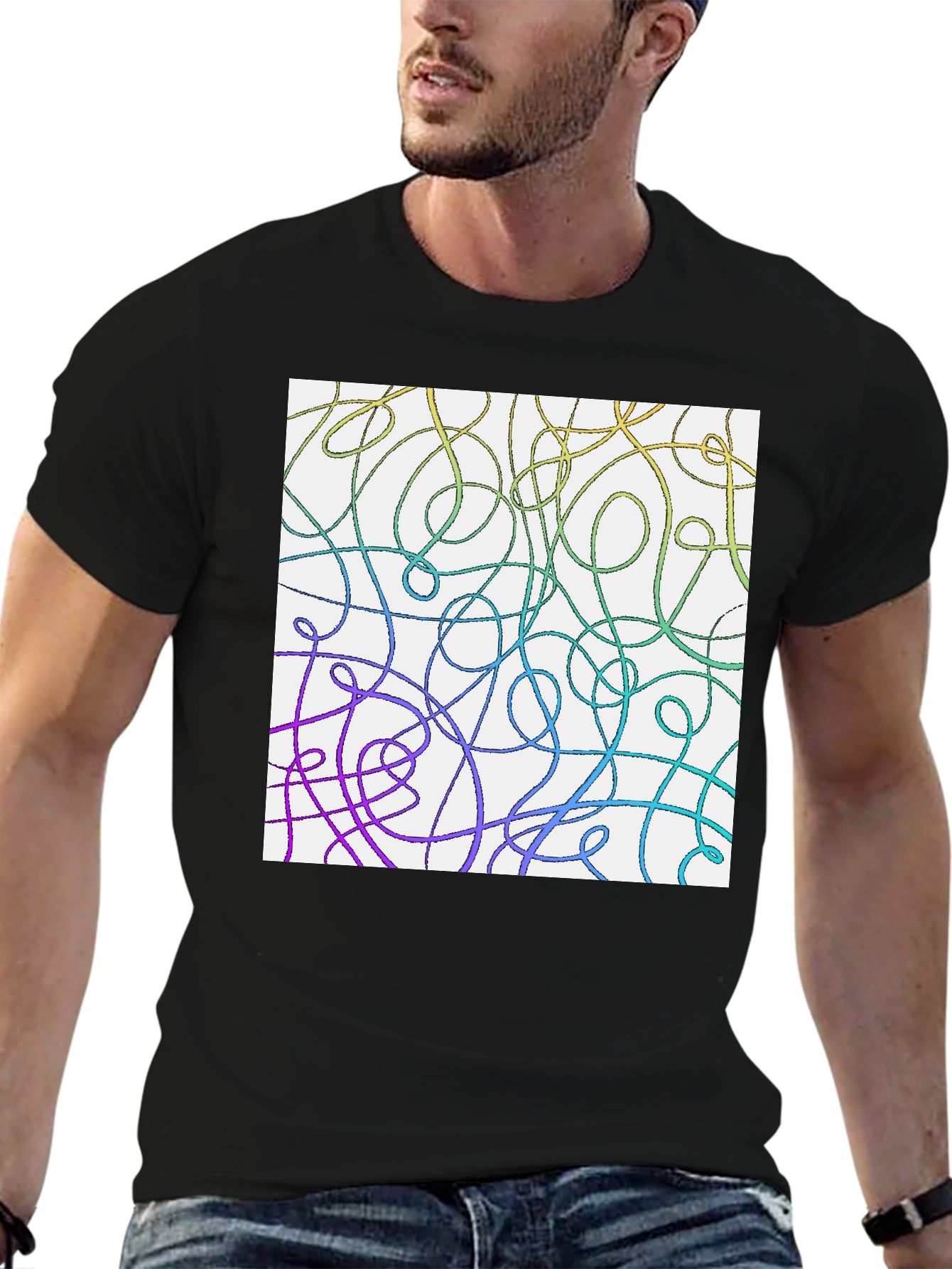 Abstract Line Art T-Shirt - Casual Black Tee