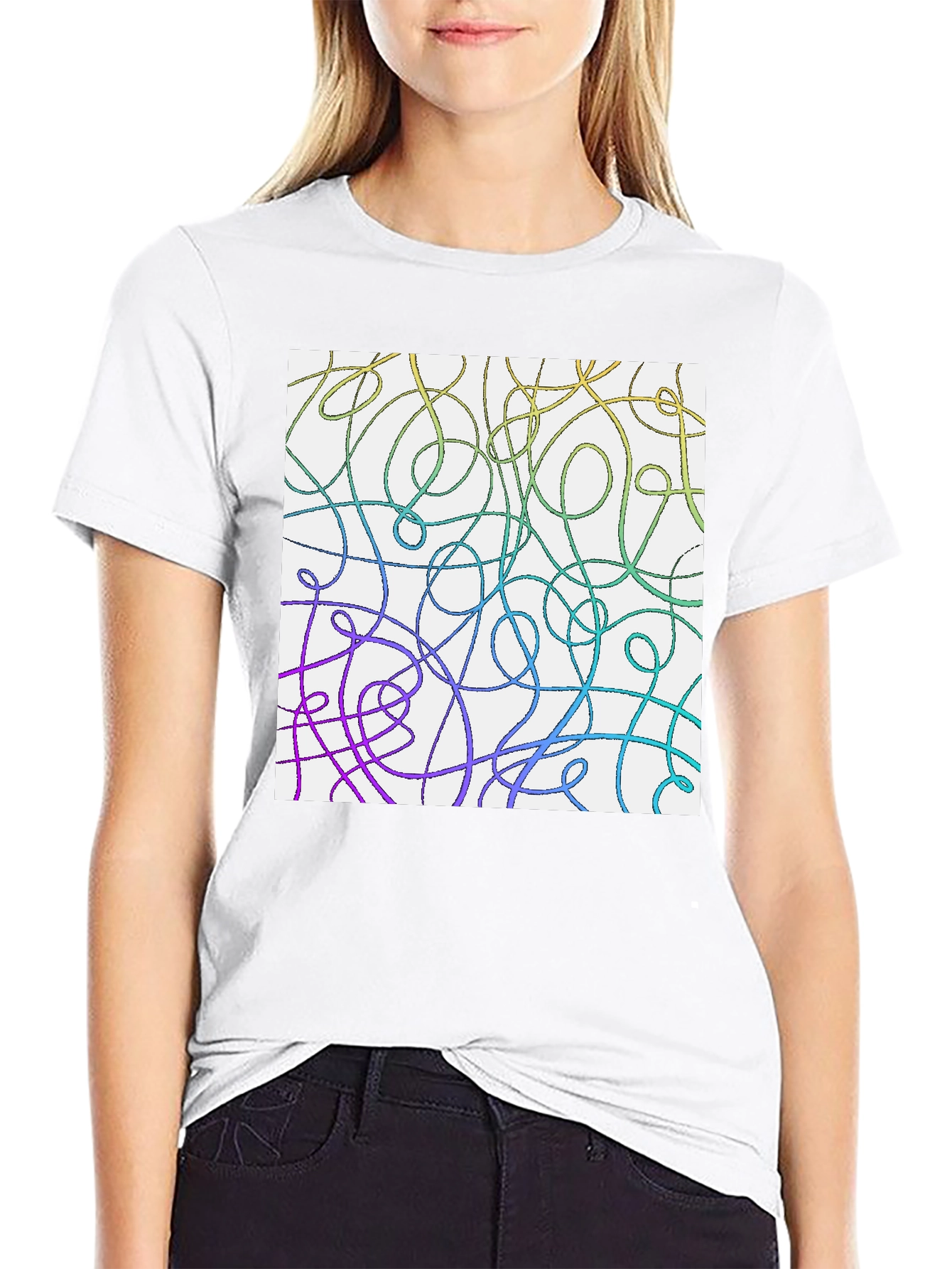 Abstract Line Art T-Shirt - Casual Black Tee