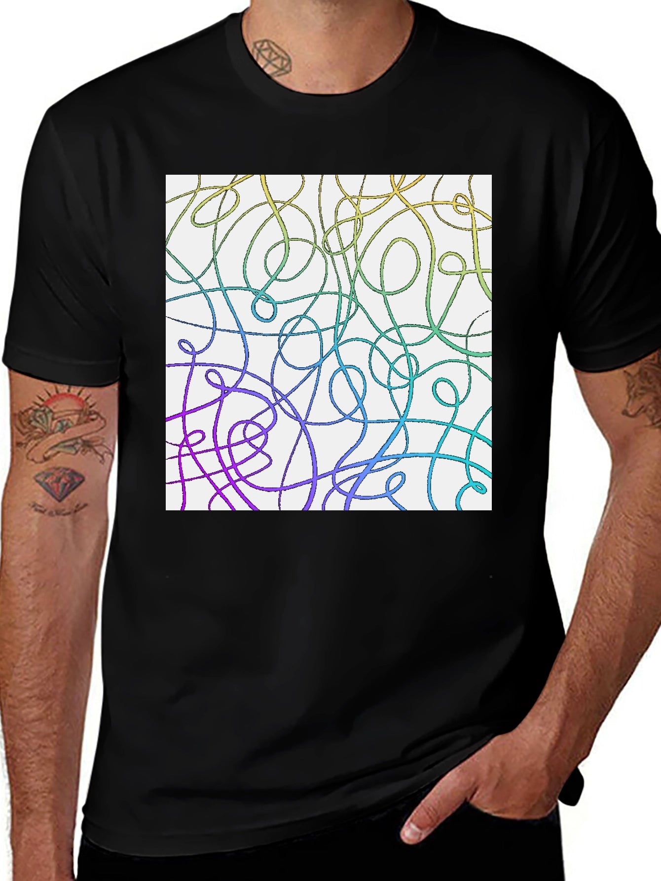 Abstract Line Art T-Shirt - Casual Black Tee
