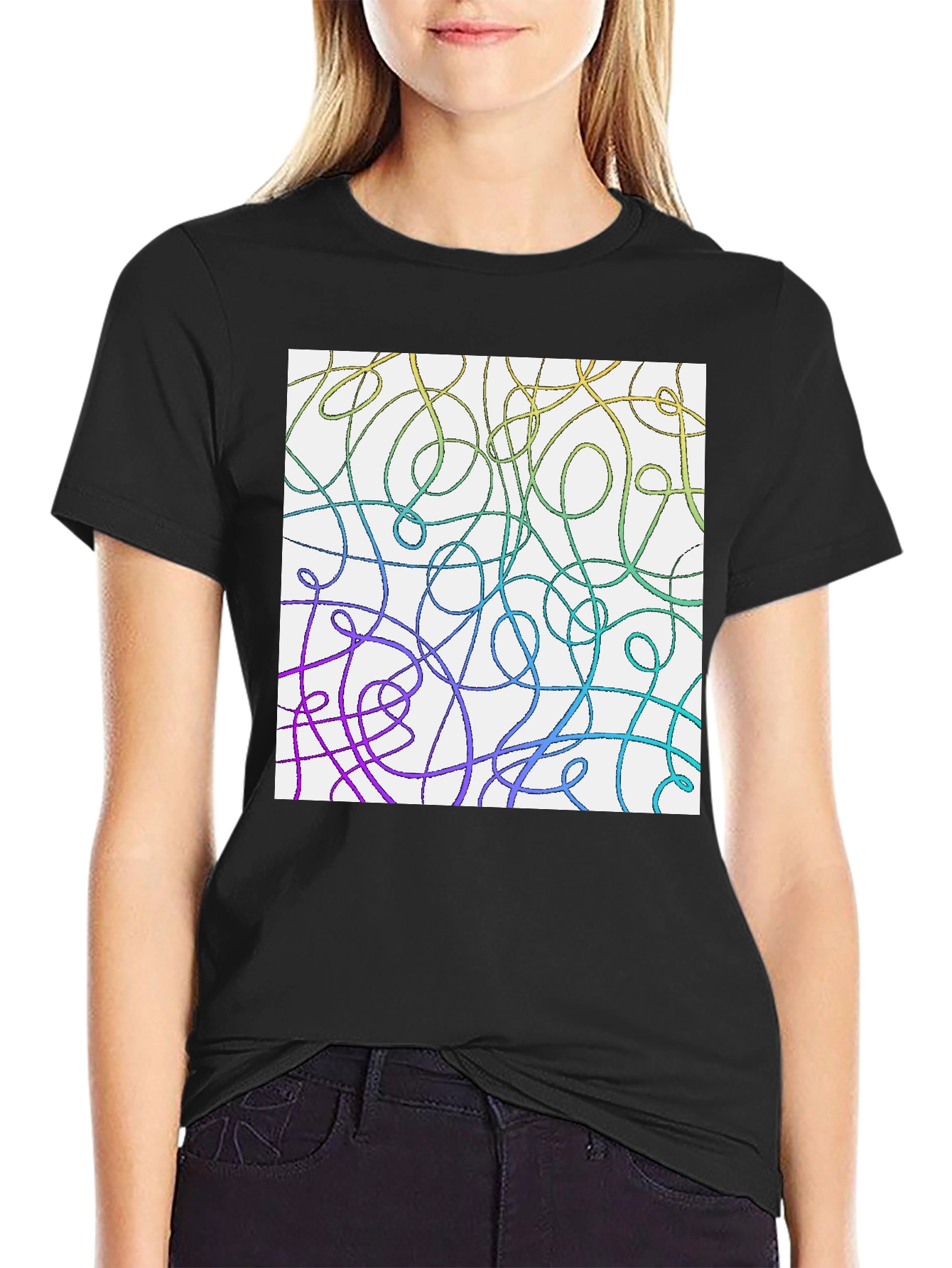 Abstract Line Art T-Shirt - Casual Black Tee