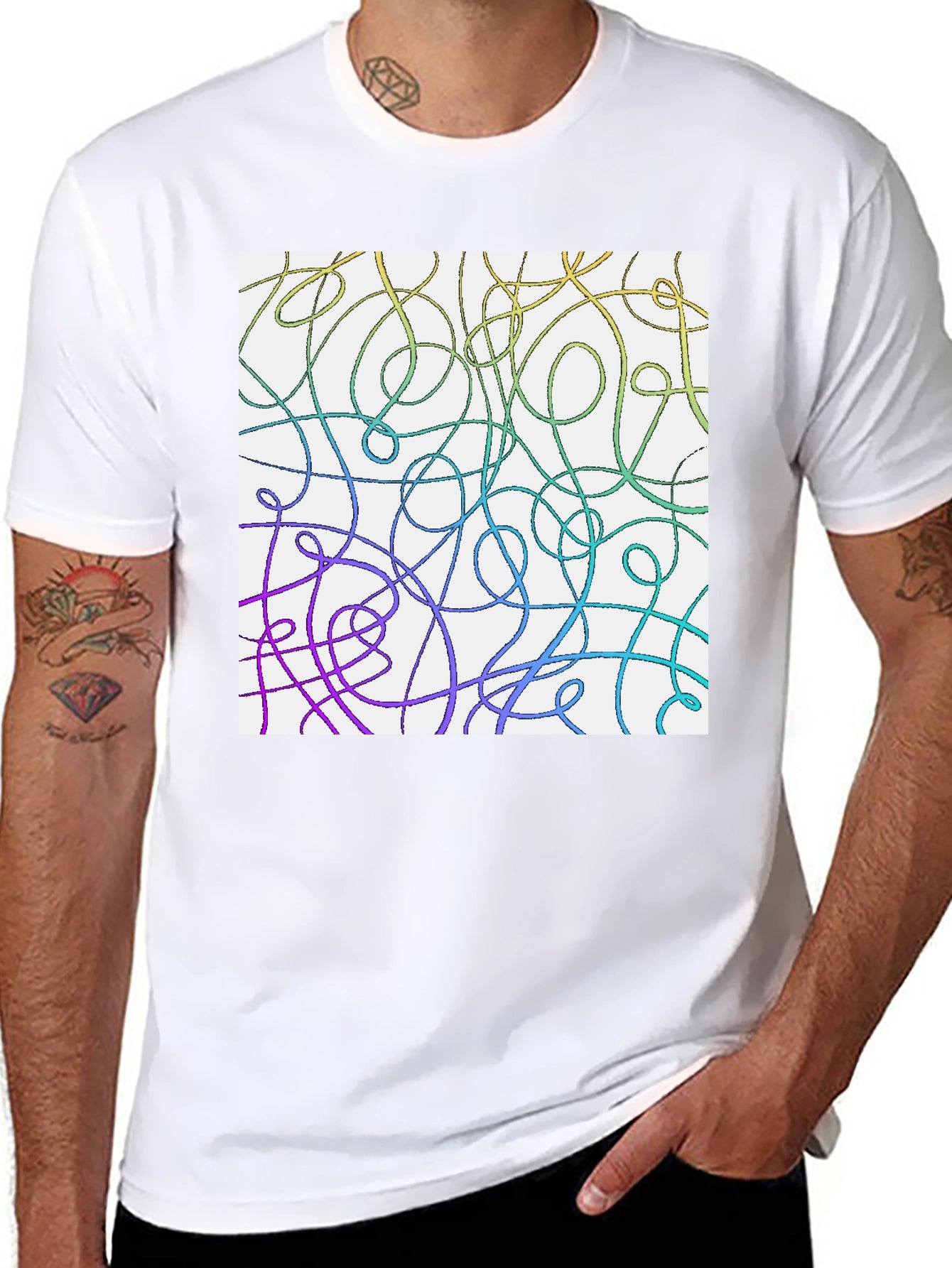 Abstract Line Art T-Shirt - Casual Black Tee