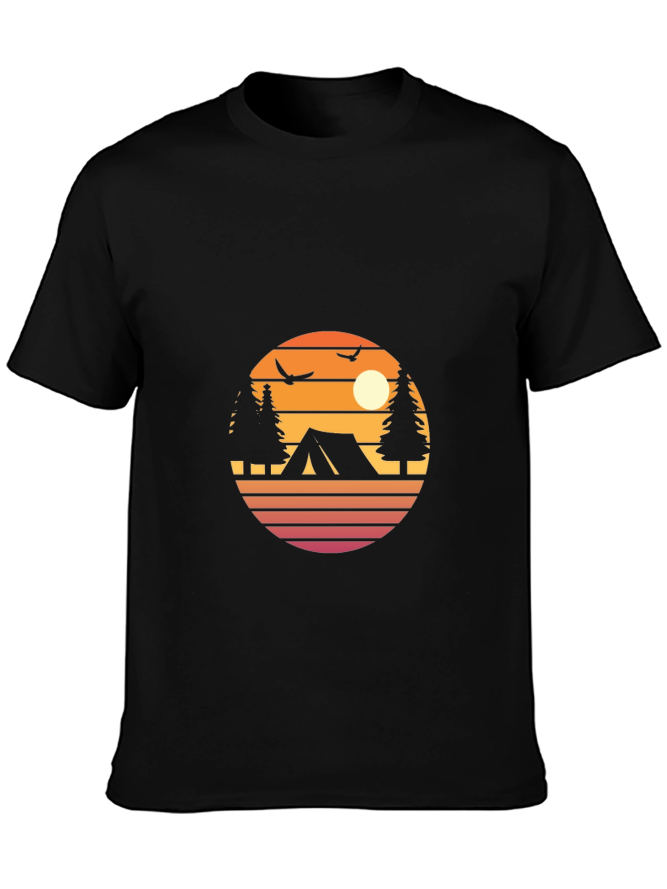 Retro Camping Graphic Tee - Black Cotton Blend