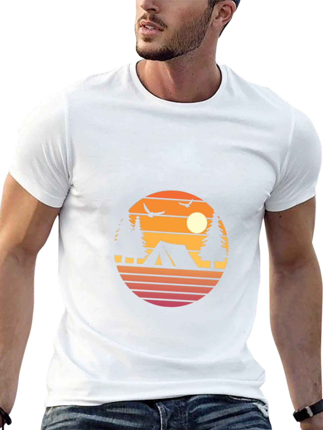 Retro Camping Graphic Tee - Black Cotton Blend
