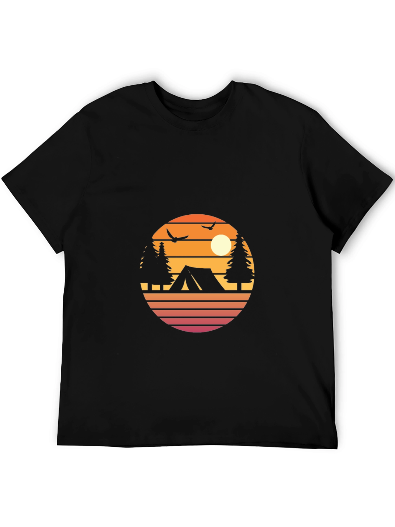 Retro Camping Graphic Tee - Black Cotton Blend