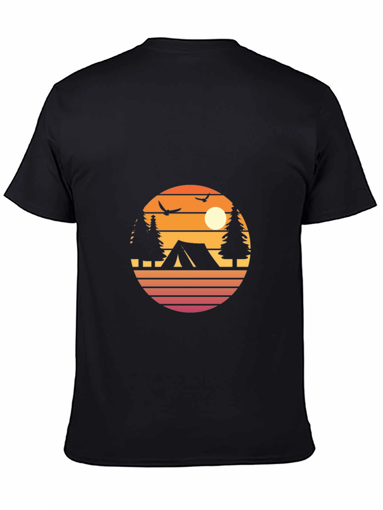 Retro Camping Graphic Tee - Black Cotton Blend