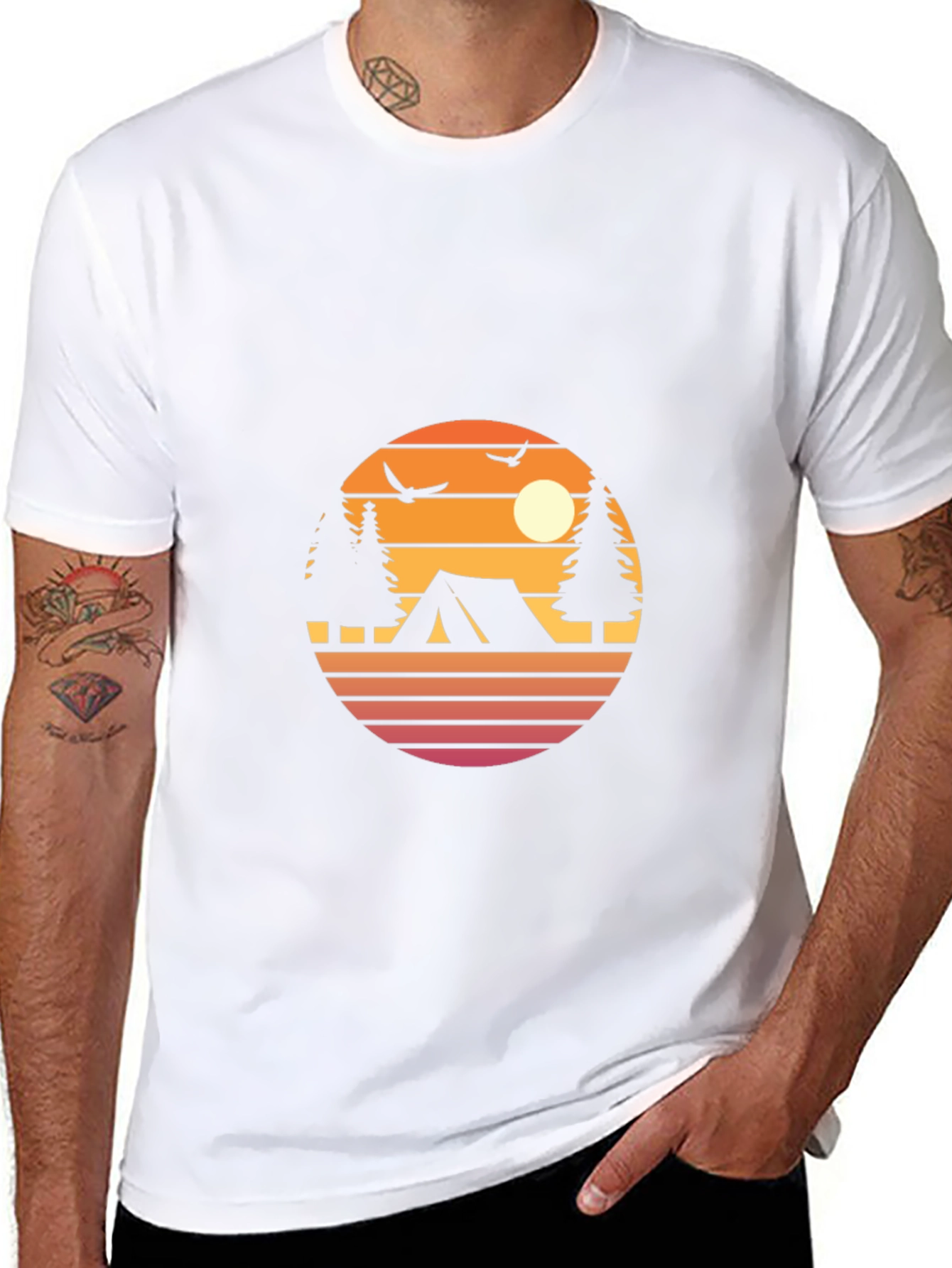 Retro Camping Graphic Tee - Black Cotton Blend