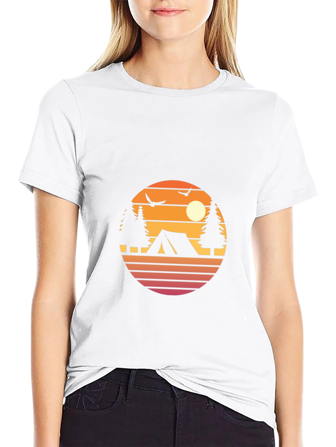 Retro Camping Graphic Tee - Black Cotton Blend