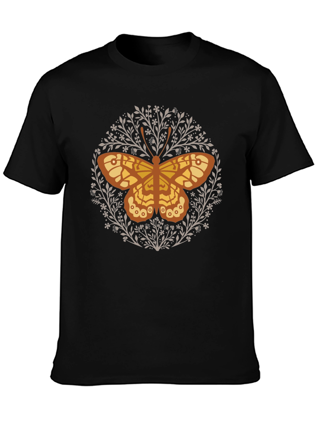 Butterfly Floral Graphic Tee - Black Cotton T-Shirt