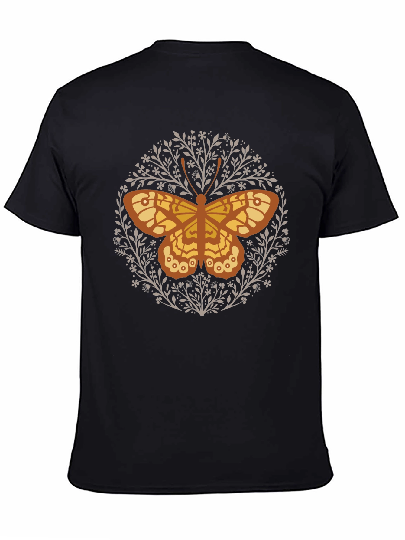 Butterfly Floral Graphic Tee - Black Cotton T-Shirt