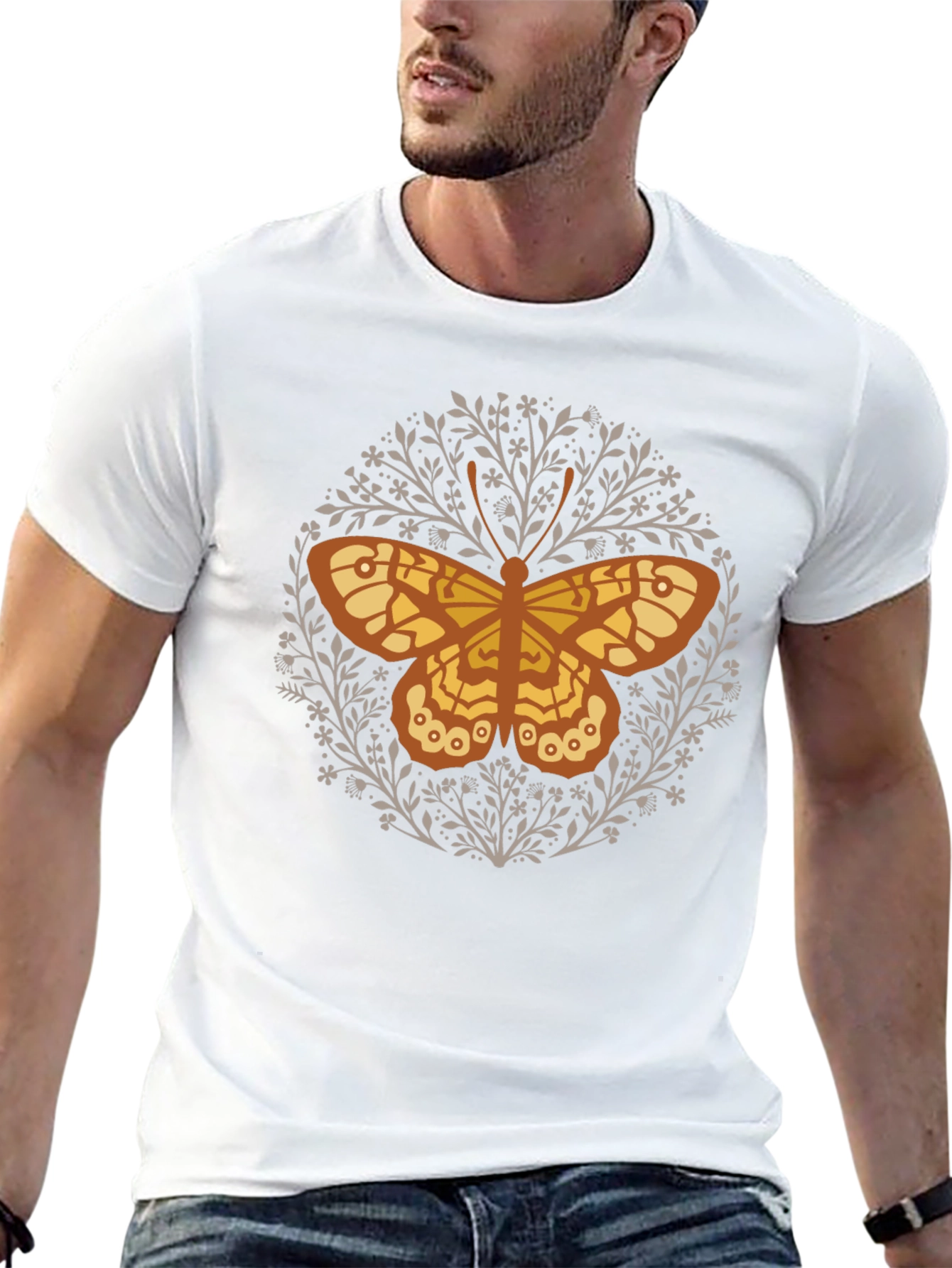 Butterfly Floral Graphic Tee - Black Cotton T-Shirt