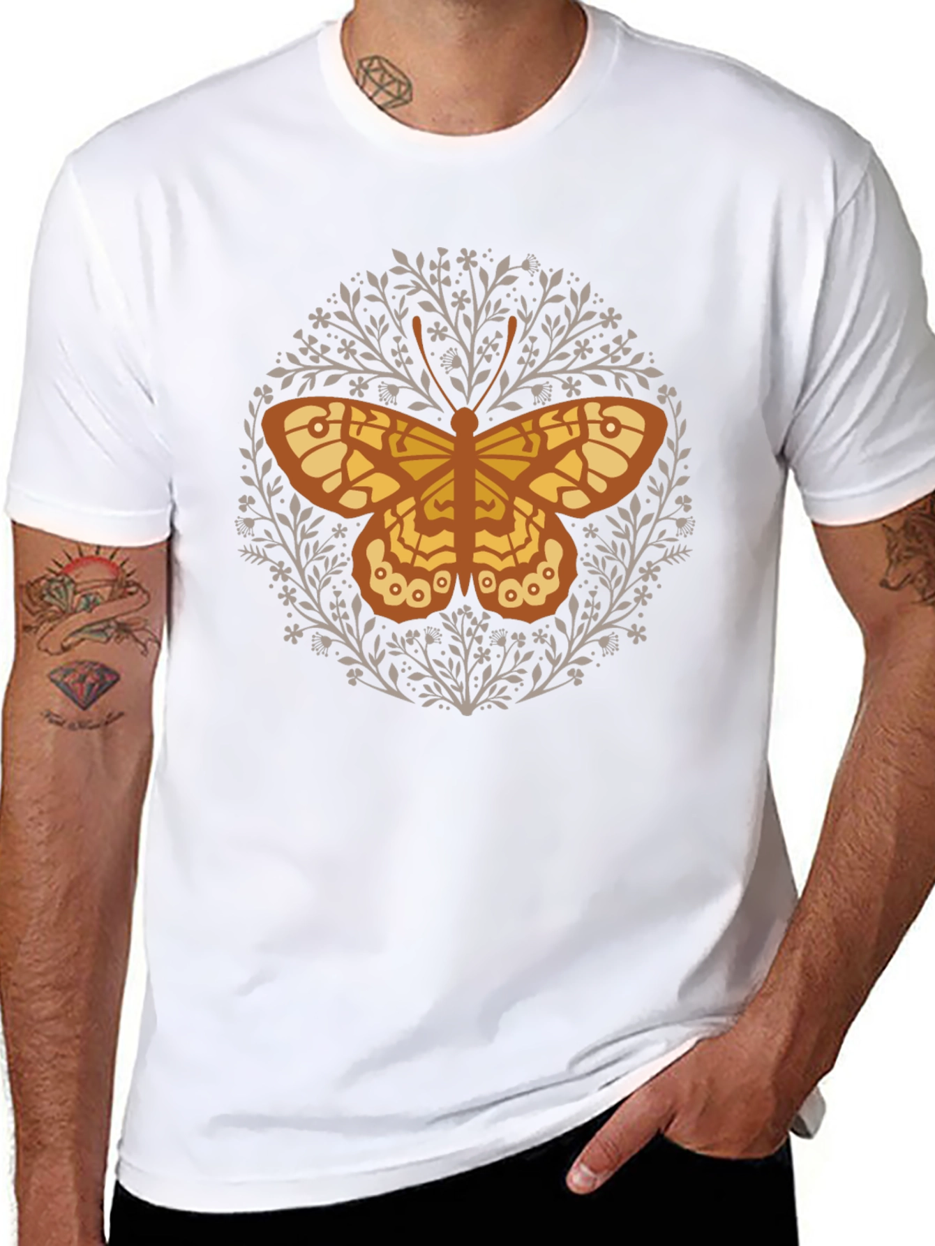 Butterfly Floral Graphic Tee - Black Cotton T-Shirt