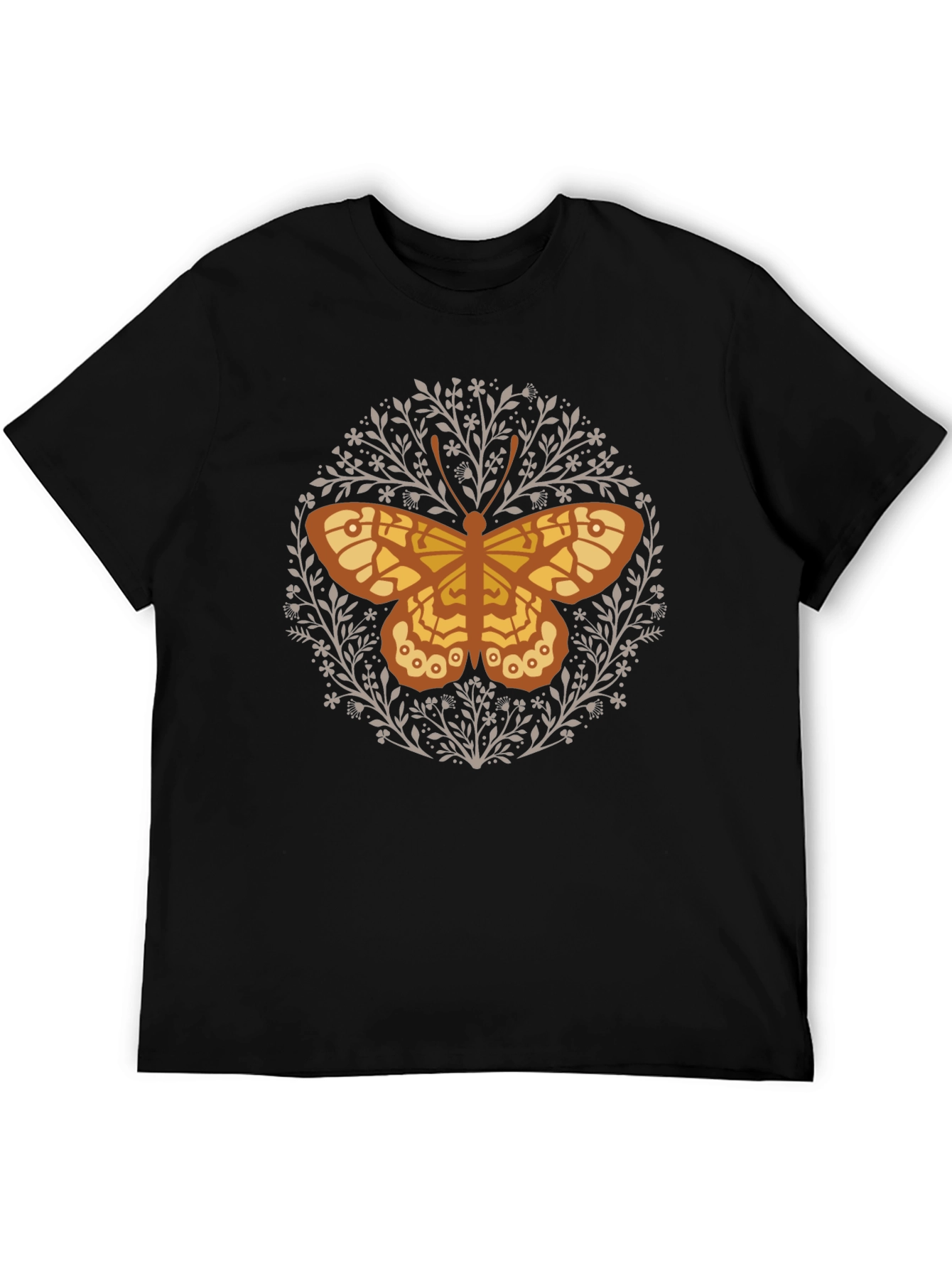 Butterfly Floral Graphic Tee - Black Cotton T-Shirt
