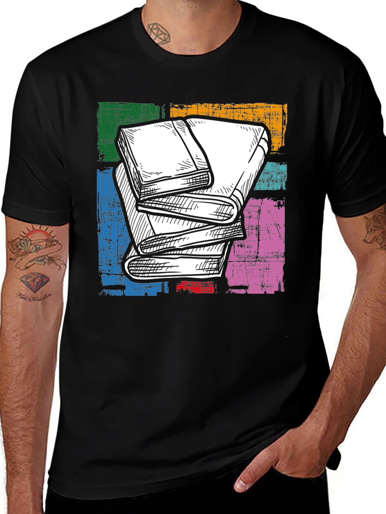 Book Stack Graphic Tee - Read in Style!