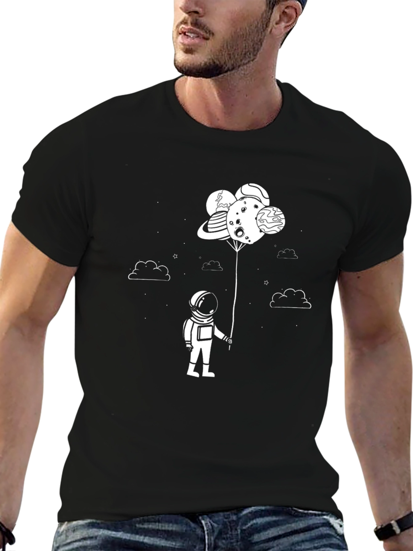 Astronaut Planet Balloons Graphic Tee
